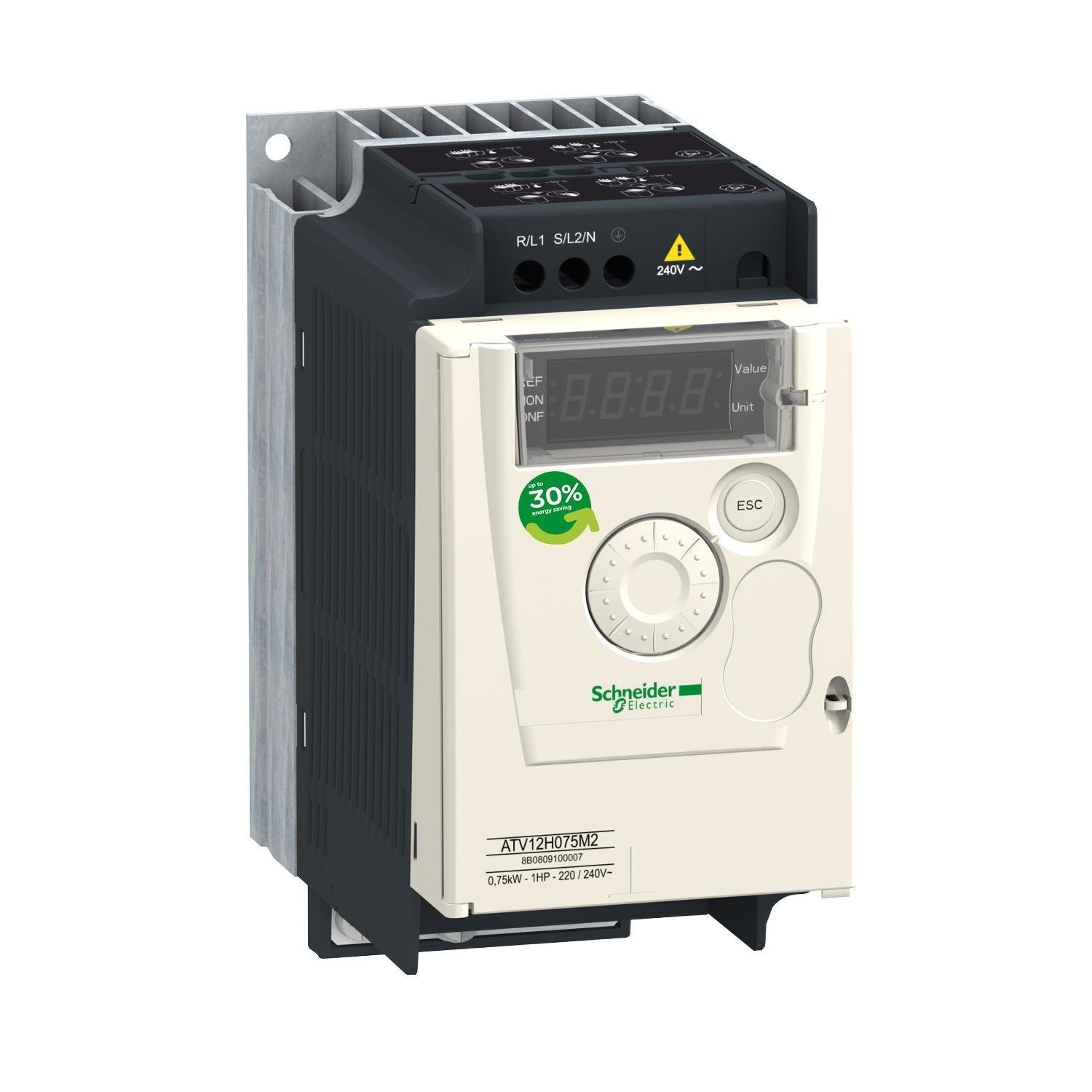 Picture of ATV12H075M2 - variable speed drive, Altivar 12, 0.75kW, 1hp, 200 to 240V, 1 phase, with heat sink
