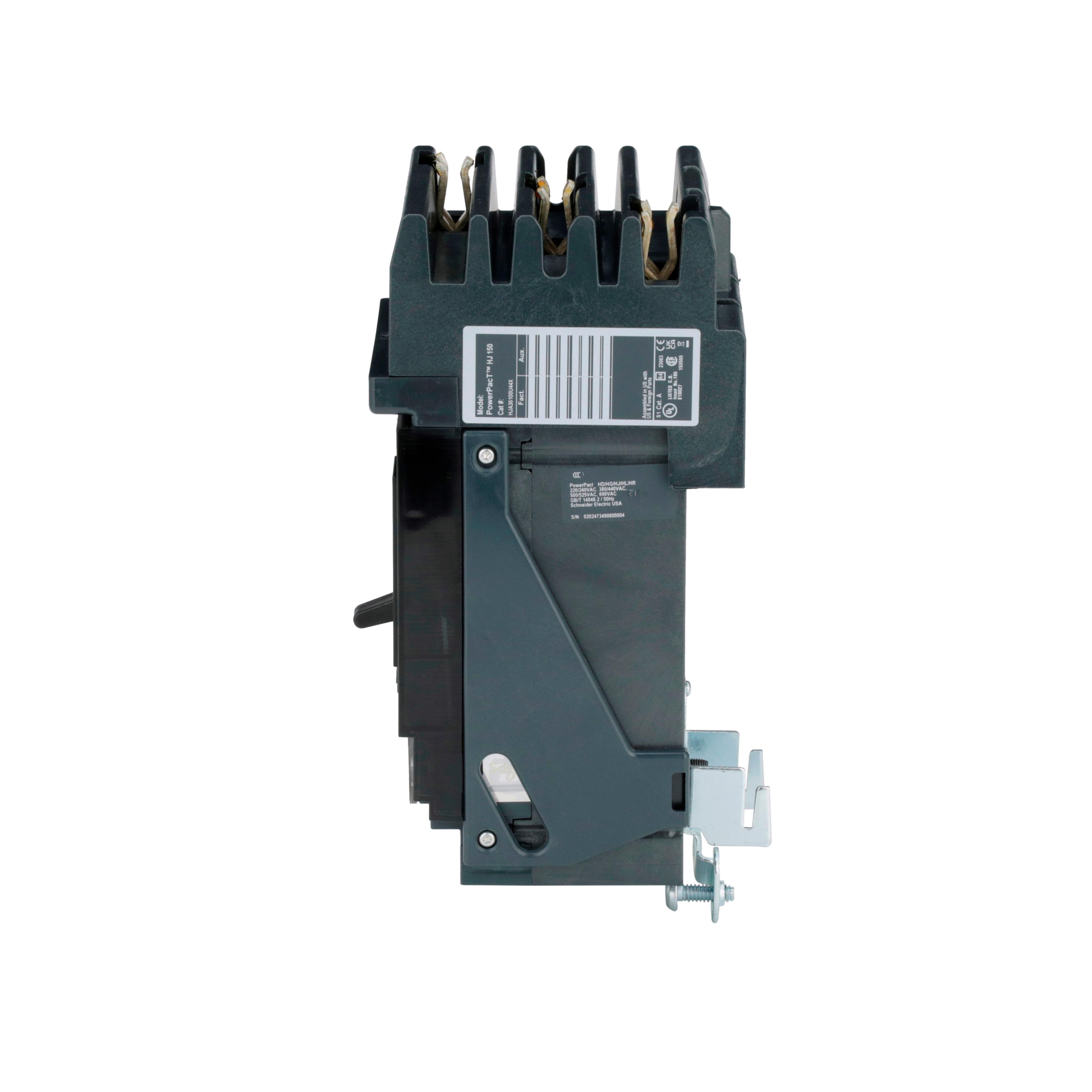 Picture of HJA36100U44X - Circuit breaker, PowerPacT H, 100A, 3 pole, 600VAC, 25kA, I-Line, Micrologic 6.2A, 80%, ABC
