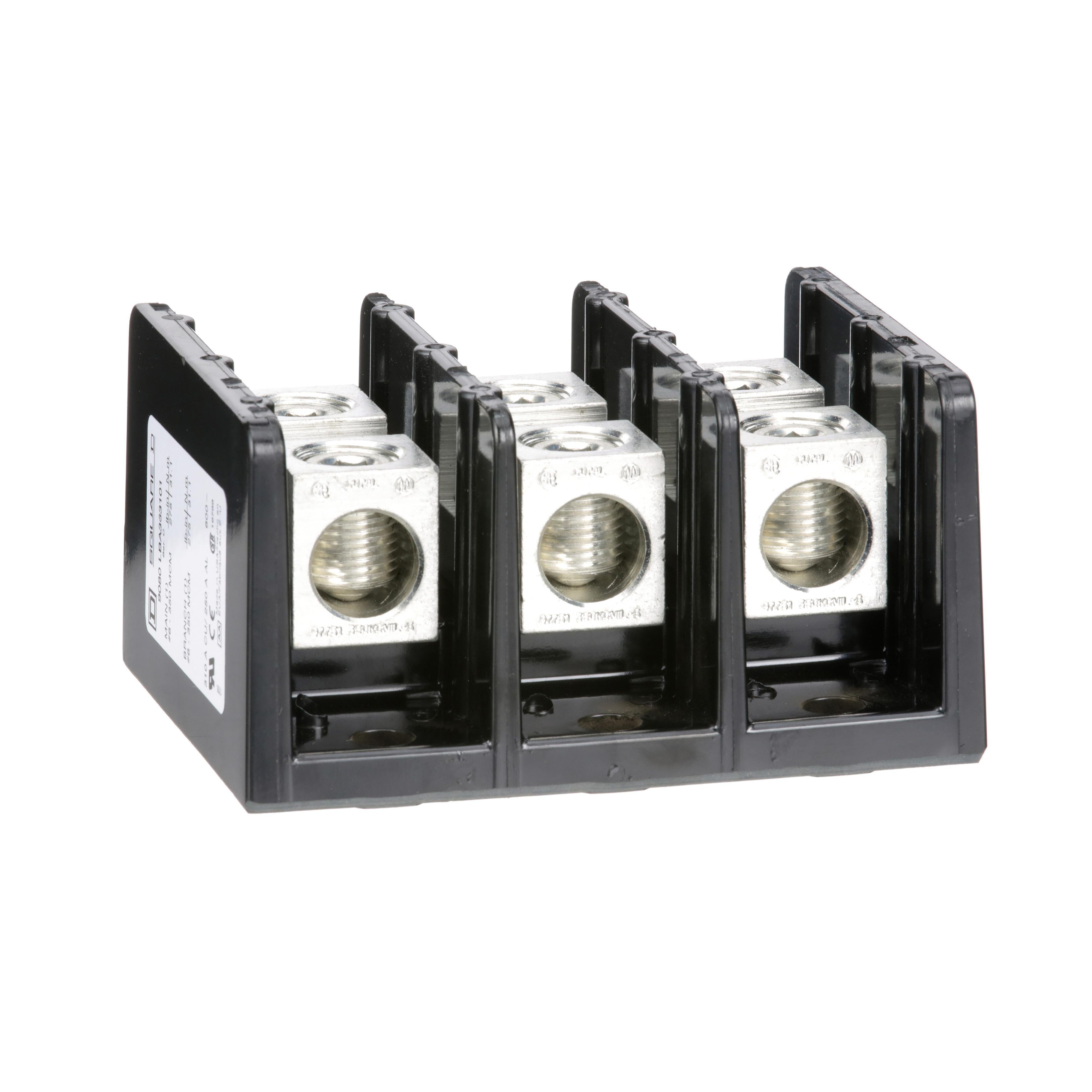 Picture of 9080LBA363101 - Power distribution block, Linergy, 3 pole, 1 line, 1 load, 310A Cu, 250A Al, 600V