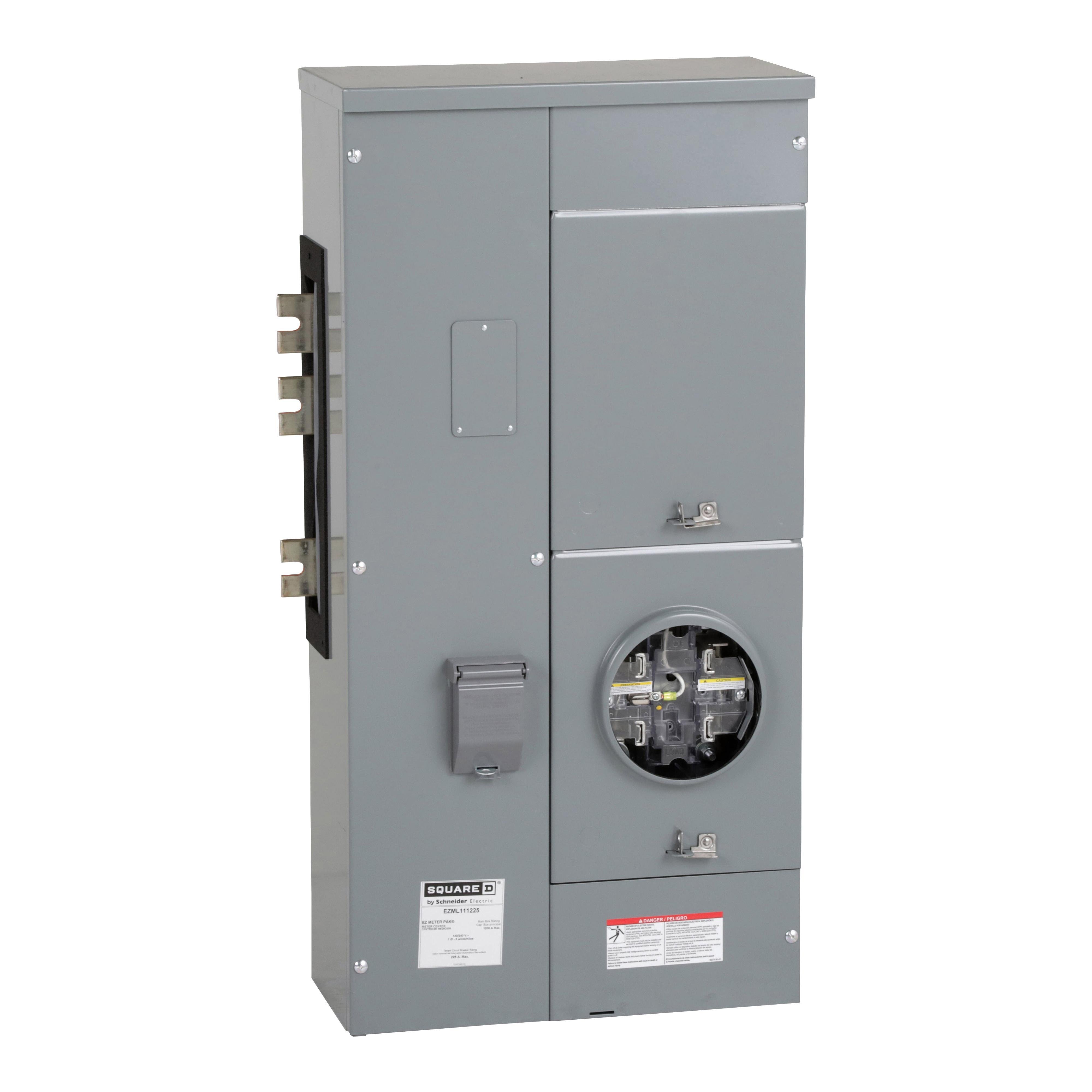 EZML111225 - Branch unit, EZ Meter-Pak, 225A, 1 x 5 jaw socket, 120/240VAC, lever bypass, ringless, 1200A Al/Cu busbar