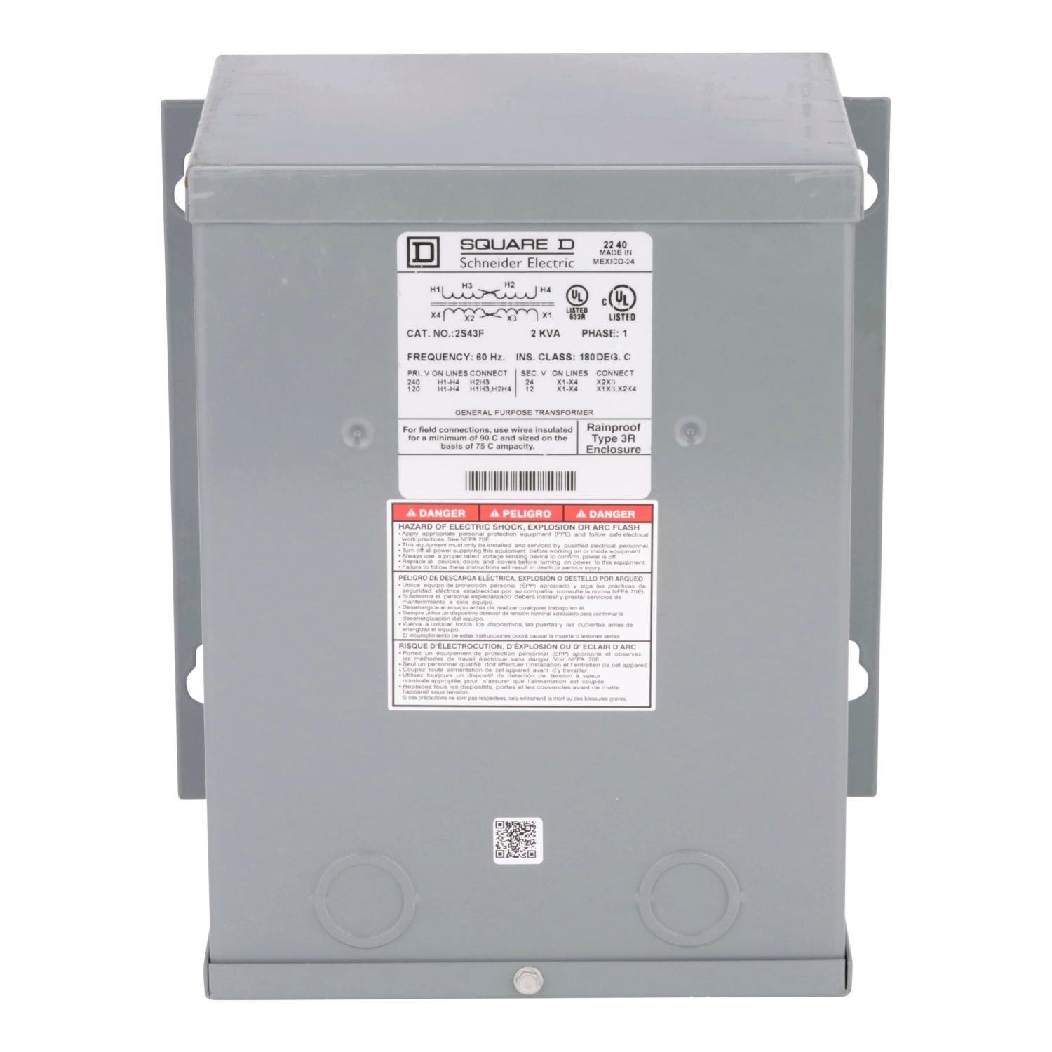 2S43F - Transformer, buck boost, encapsulated, 2kVA, 1 phase, 120x240V primary, 12/24V secondary, NEMA 3R, 115C rise