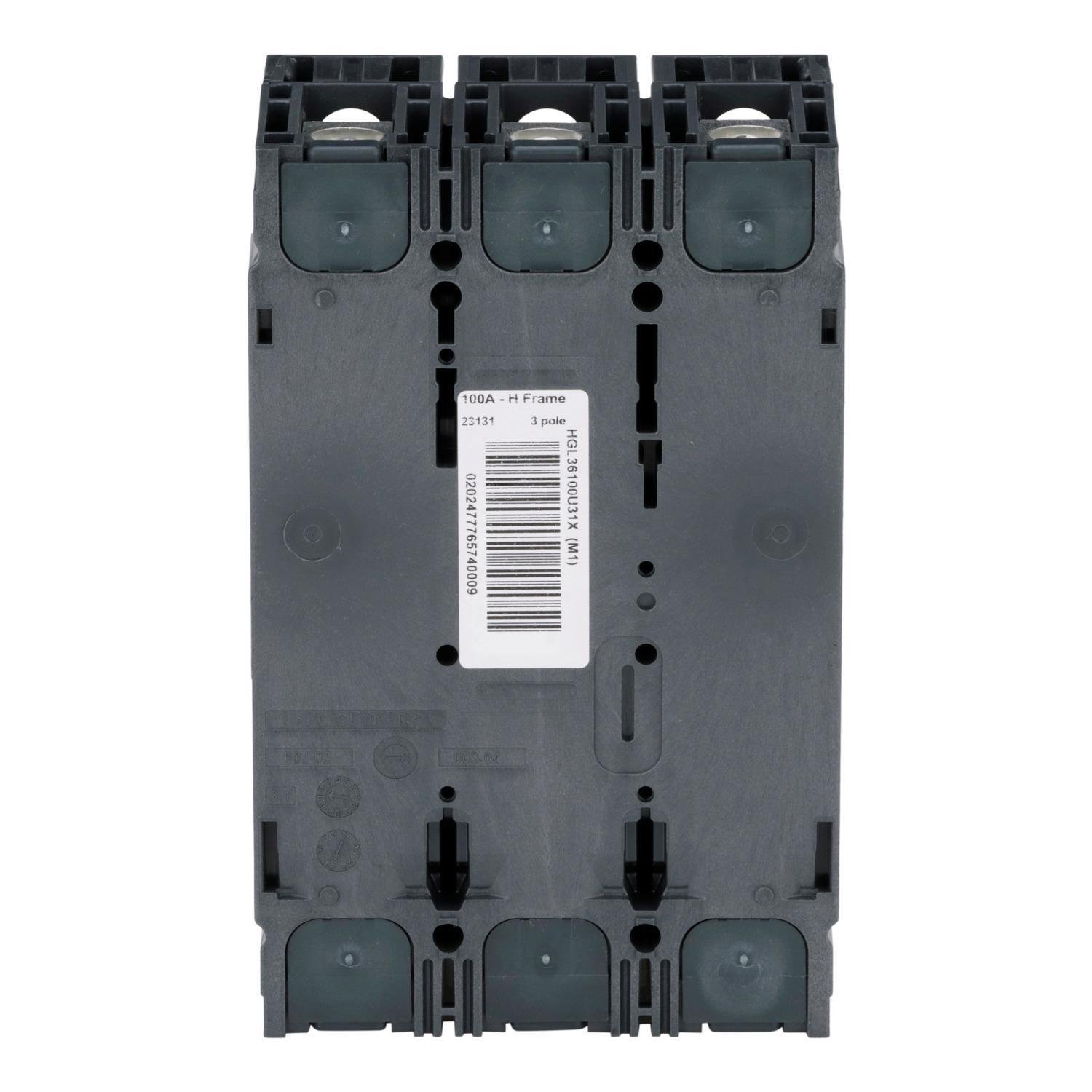 Picture of HGL36100U31X - Circuit breaker, PowerPacT H, 100A, 3 pole, 600VAC, 18kA, lugs, Micrologic 3.2, 80%