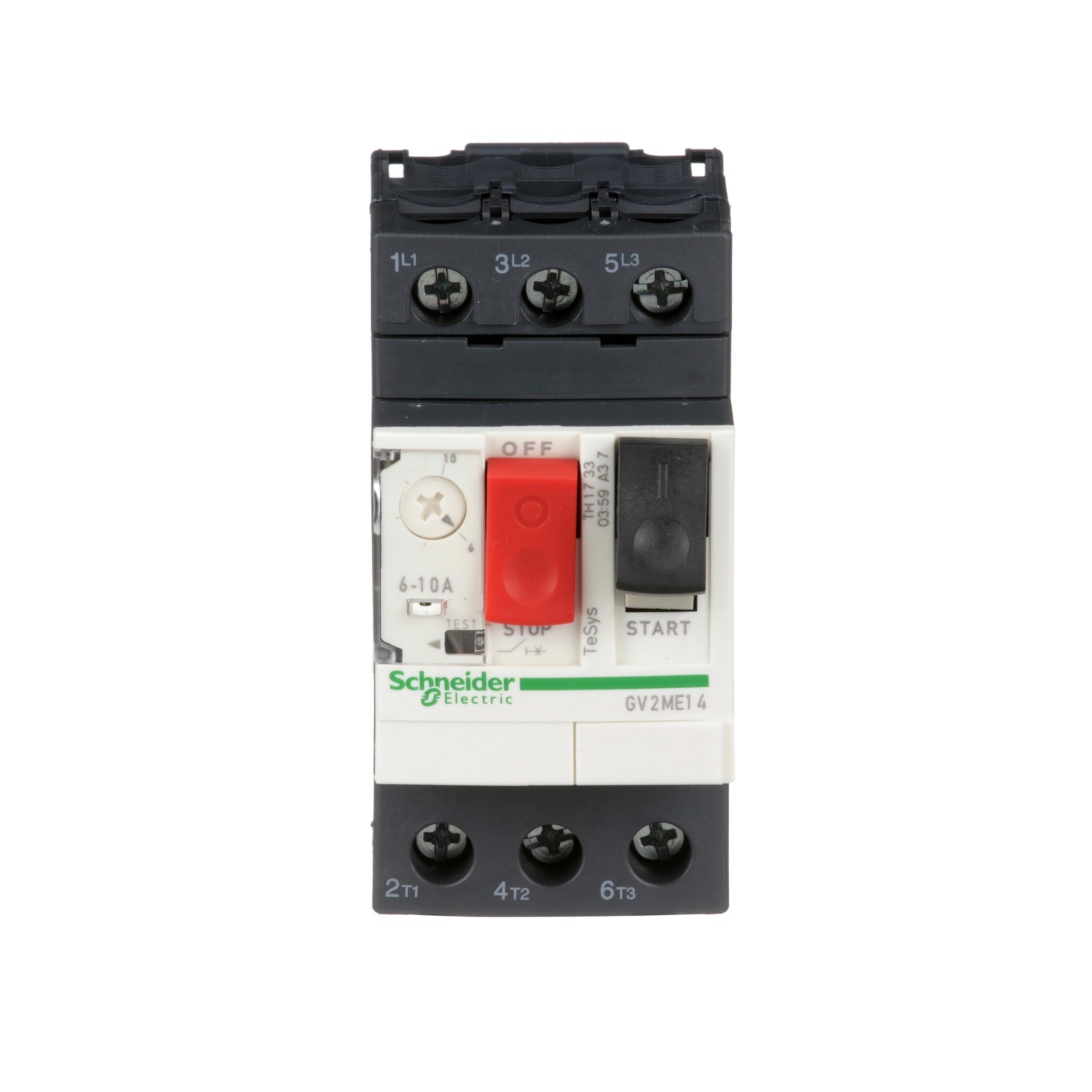 GV2ME14 - TeSys Deca Manual Starter and Protector, thermal magnetic circuit protector, push buttons, 6 to 10 A, screw clamp