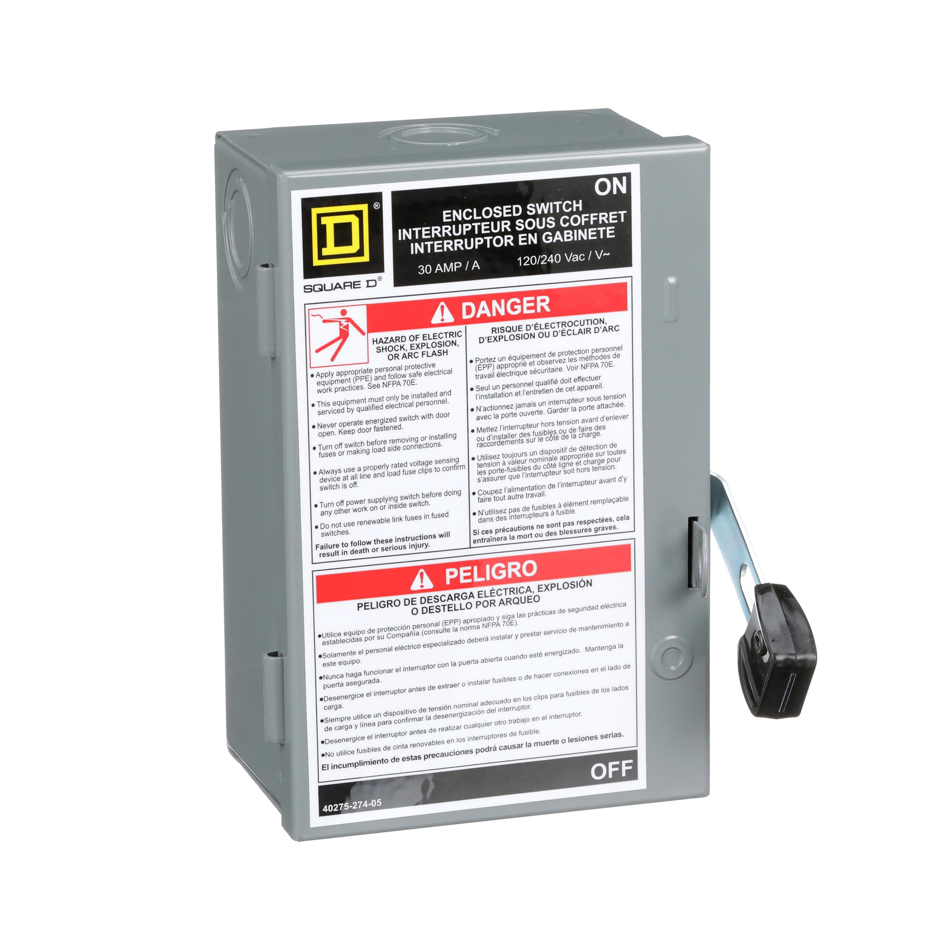 L211N - Safety switch, light duty, fusible, 2 pole, 3 wire, 240VAC, 30A, Type 1, with neutral