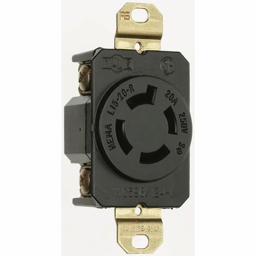 L1520-R - 20A 250V NEMA L1520 Single Receptacle, 4-Wire 3-Phase, Black