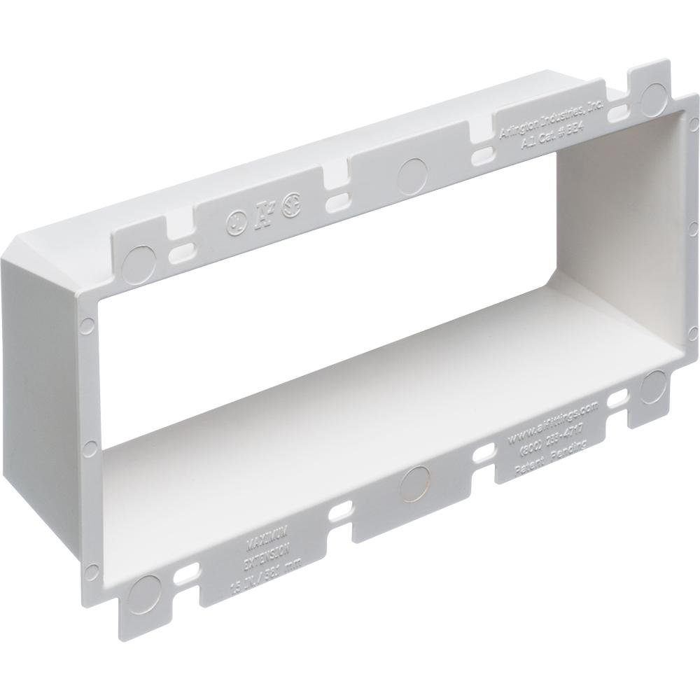 BE4 - Box Extender, levels and supports the wiring device where the box is set back from the wall surface extends the box up to an 1-1/2. 2 hour fire rating. four gang.