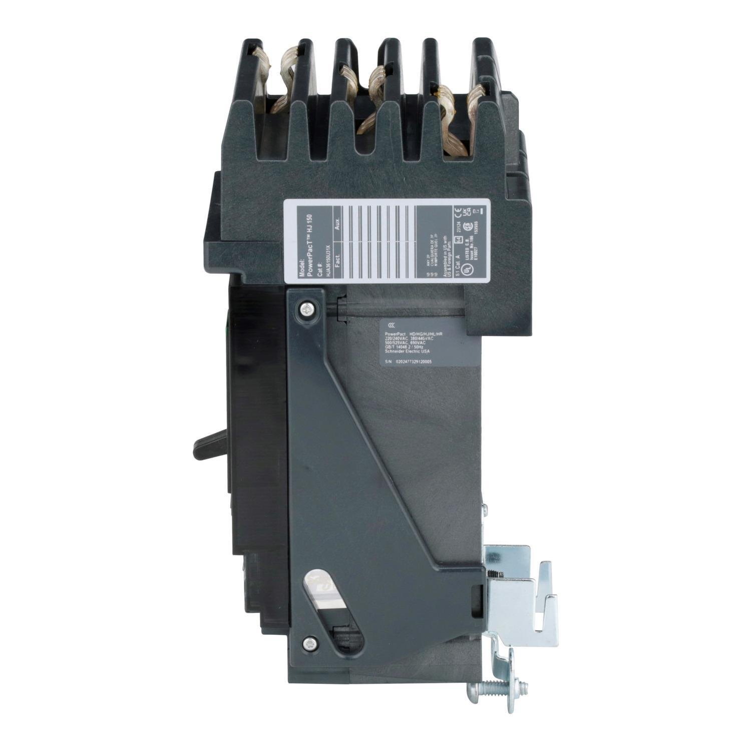 Picture of HJA36150U31X - Circuit breaker, PowerPacT H, 150A, 3 pole, 600VAC, 25kA, I-Line, Micrologic 3.2, 80%, ABC