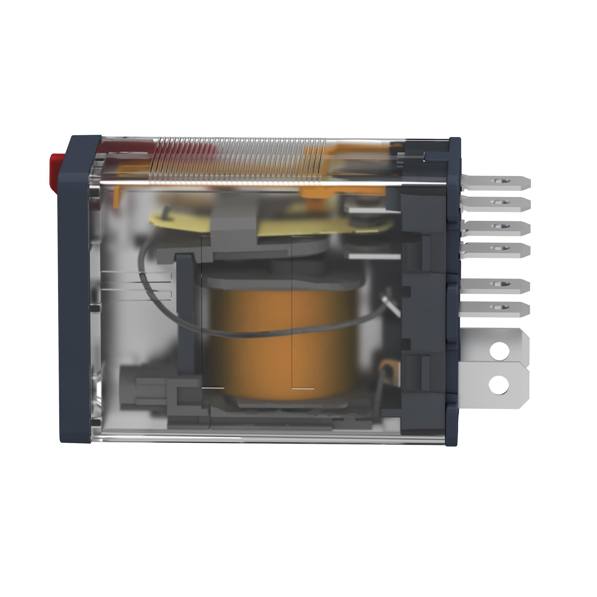 Picture of RPM22B7 - plug-in relay, Harmony electromechanical relays, 15A, 2CO, with LED, lockable test button, 24V AC