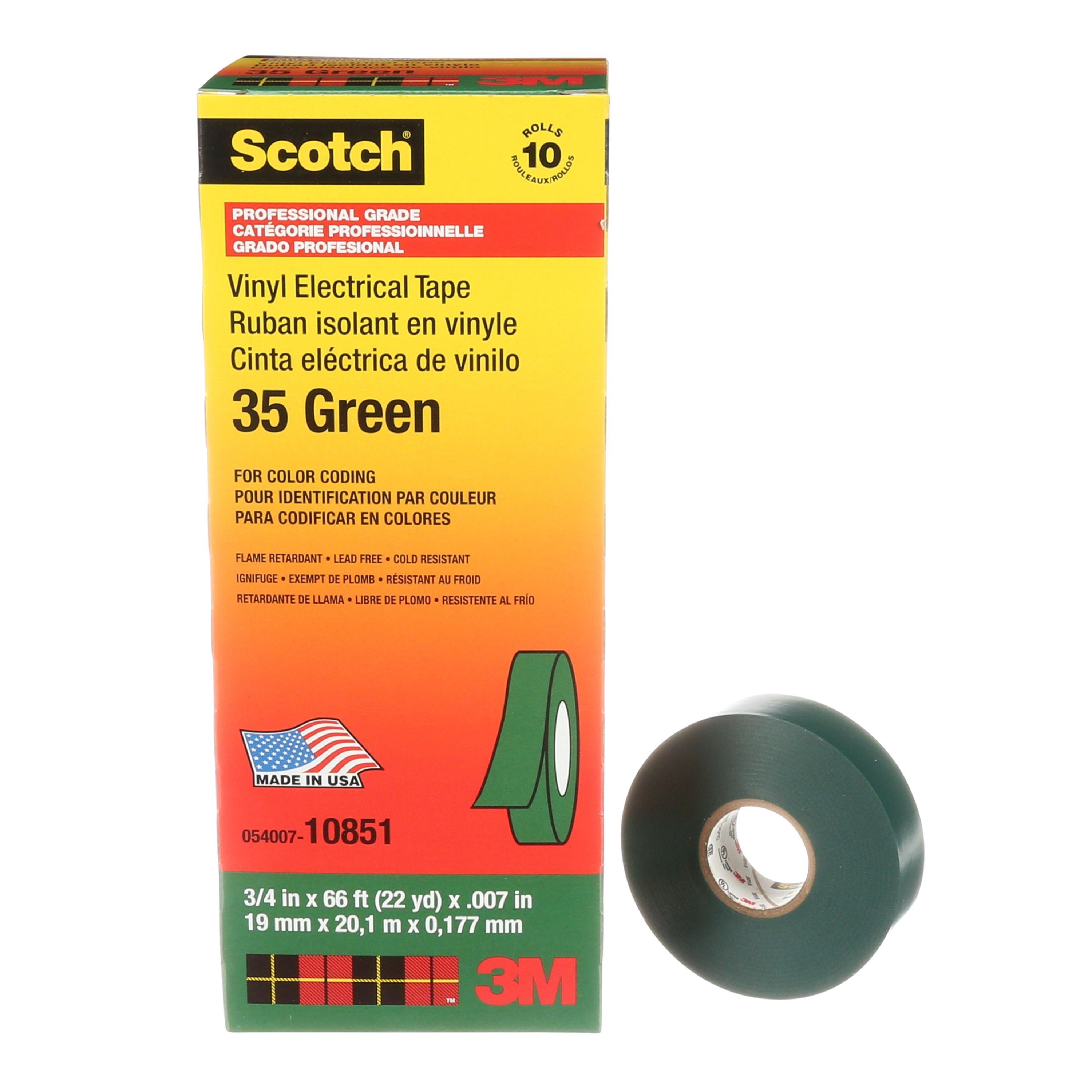 35-GREEN-3/4X66FT - Scotch Vinyl Electrical Color Coding Tape 35-Green-3/4, 3/4 in x 66 ft (19 mm x 20,1 m), 100 per case