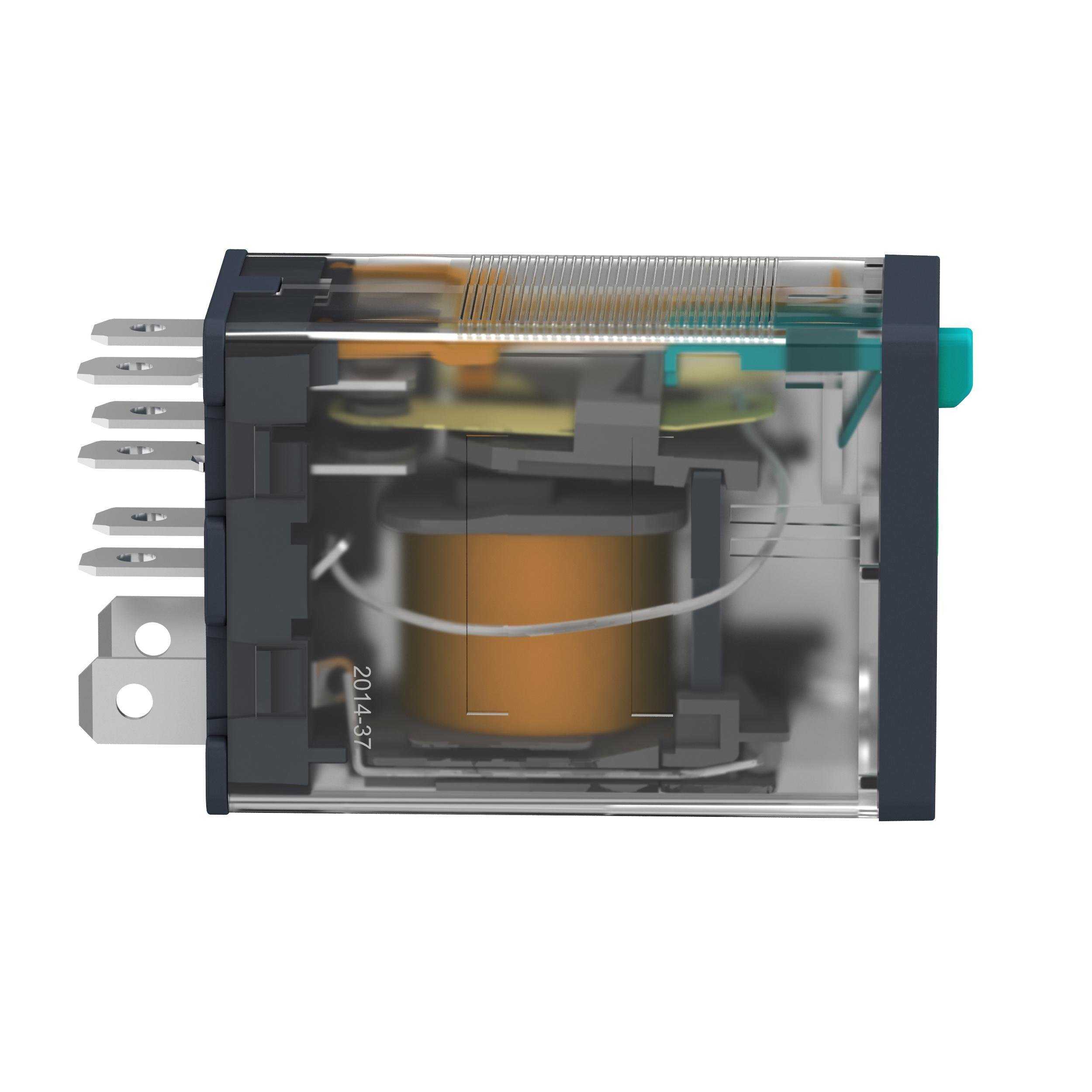 Picture of RPM22BD - plug-in relay, Harmony electromechanical relays, 15A, 2CO, with LED, lockable test button, 24V DC