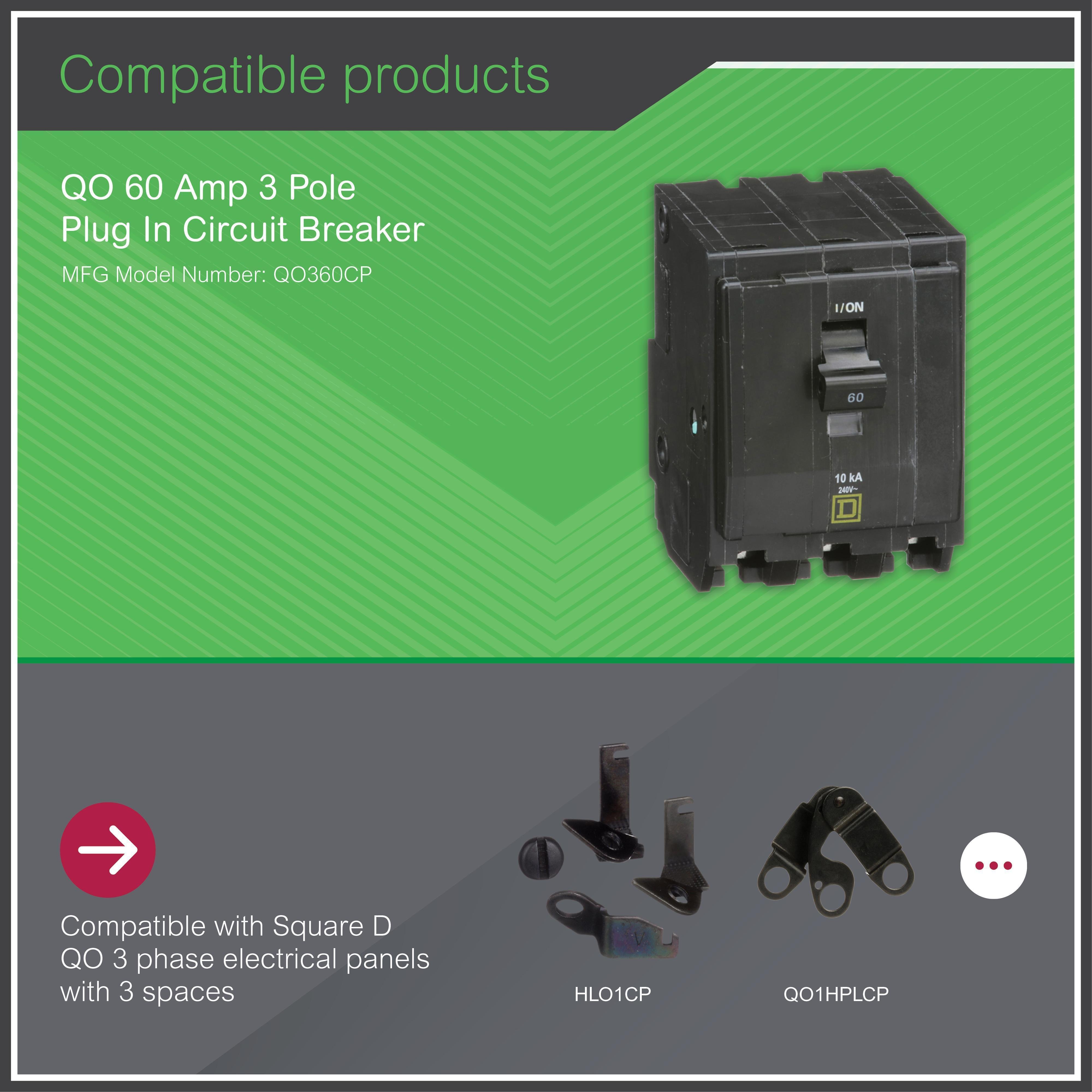 Picture of QO360 - Mini circuit breaker, QO, 60A, 3 pole, 120/240VAC, 10kA, plug in