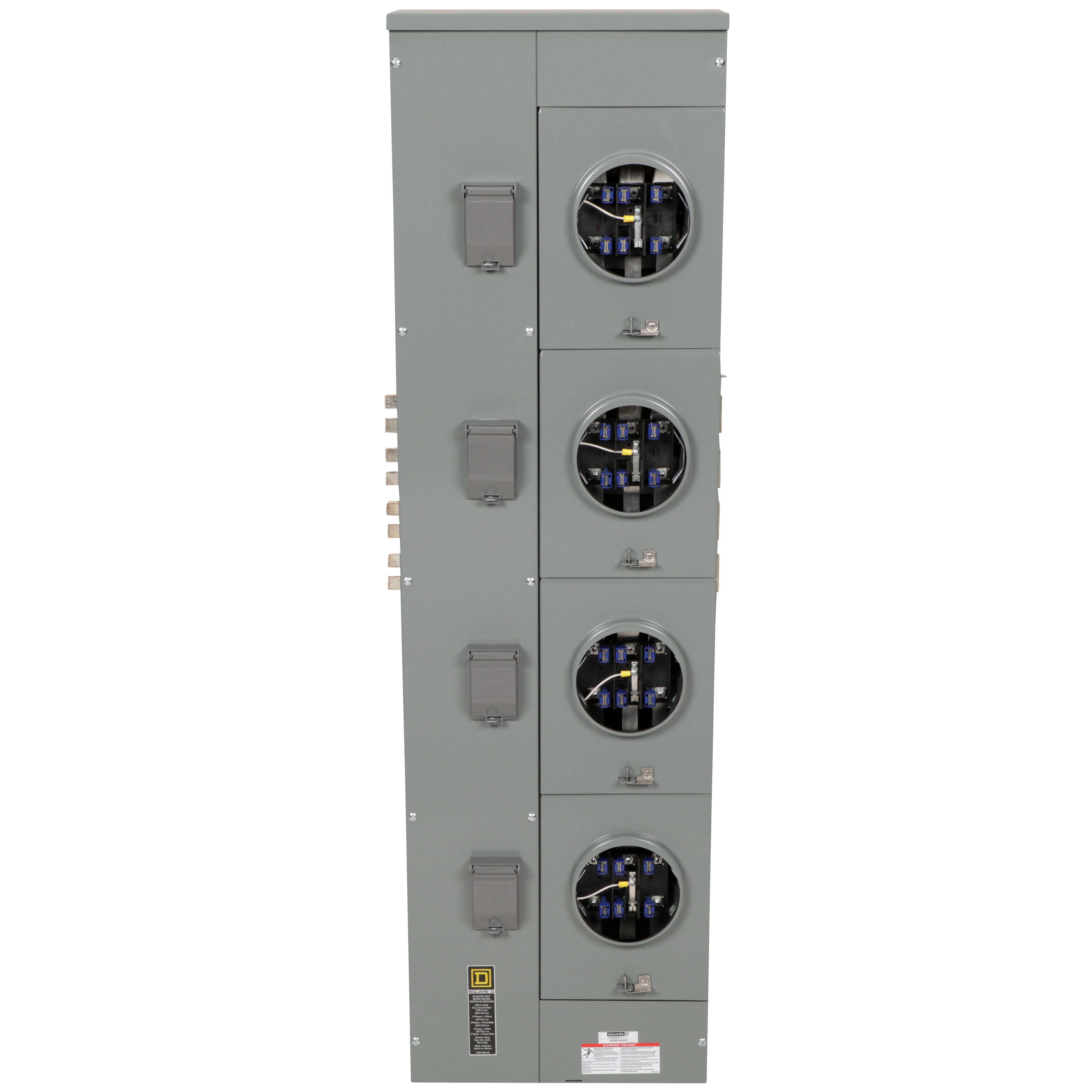 Picture of EZMR334225 - Branch unit, EZ Meter-Pak, 225A, 4 x 7 jaw sockets, 208Y/120VAC, no bypass, ringless, 1200A Al/Cu busbar