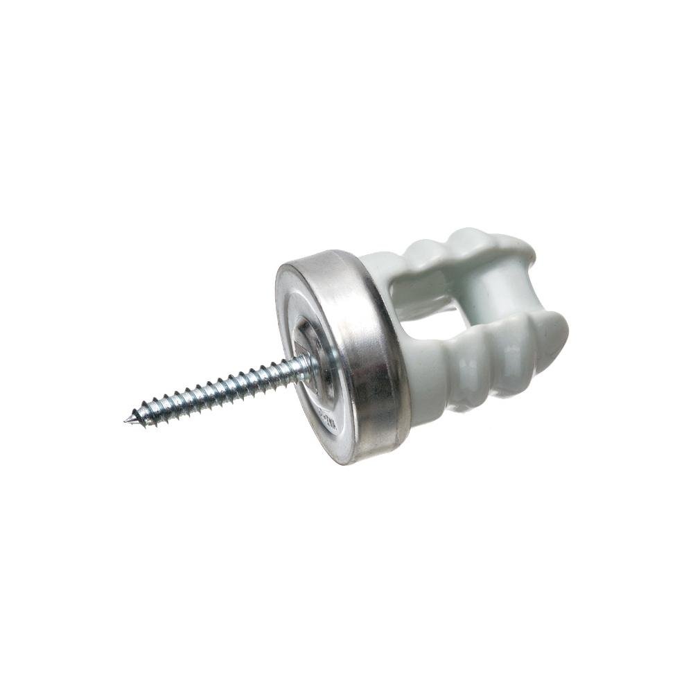 612 - Porcelain and Galvanized Steel wire holder with rivited screw through head. Screw Size - 2-1/4 lag screw. Crimped