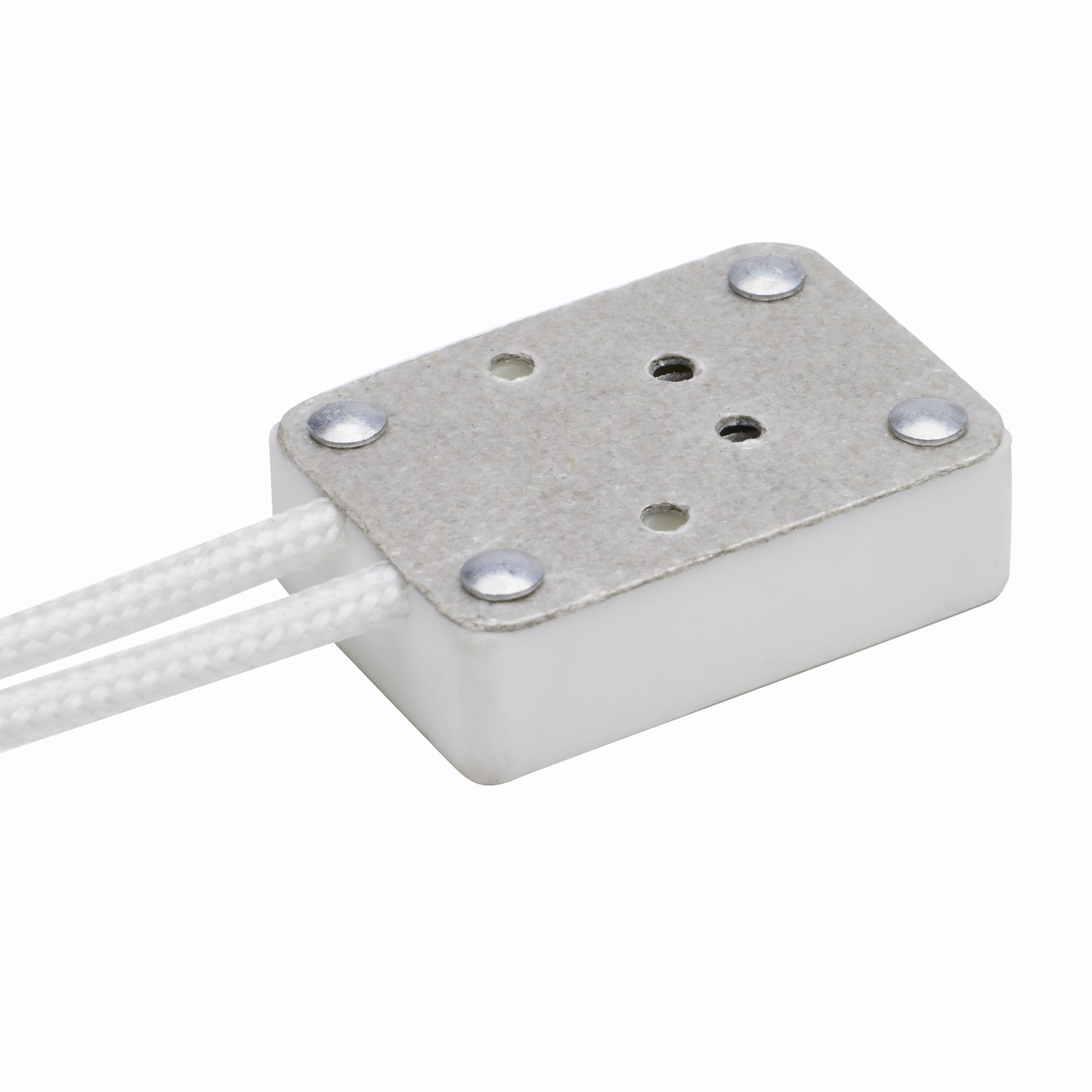 Picture of 90/475 - MR16 Porcelain Halogen Socket - GX5.3 Base - 12" SF-1 200C Leads - 3/8" Height - 7/8" Diameter - 3/4" Width - 75W - 250V