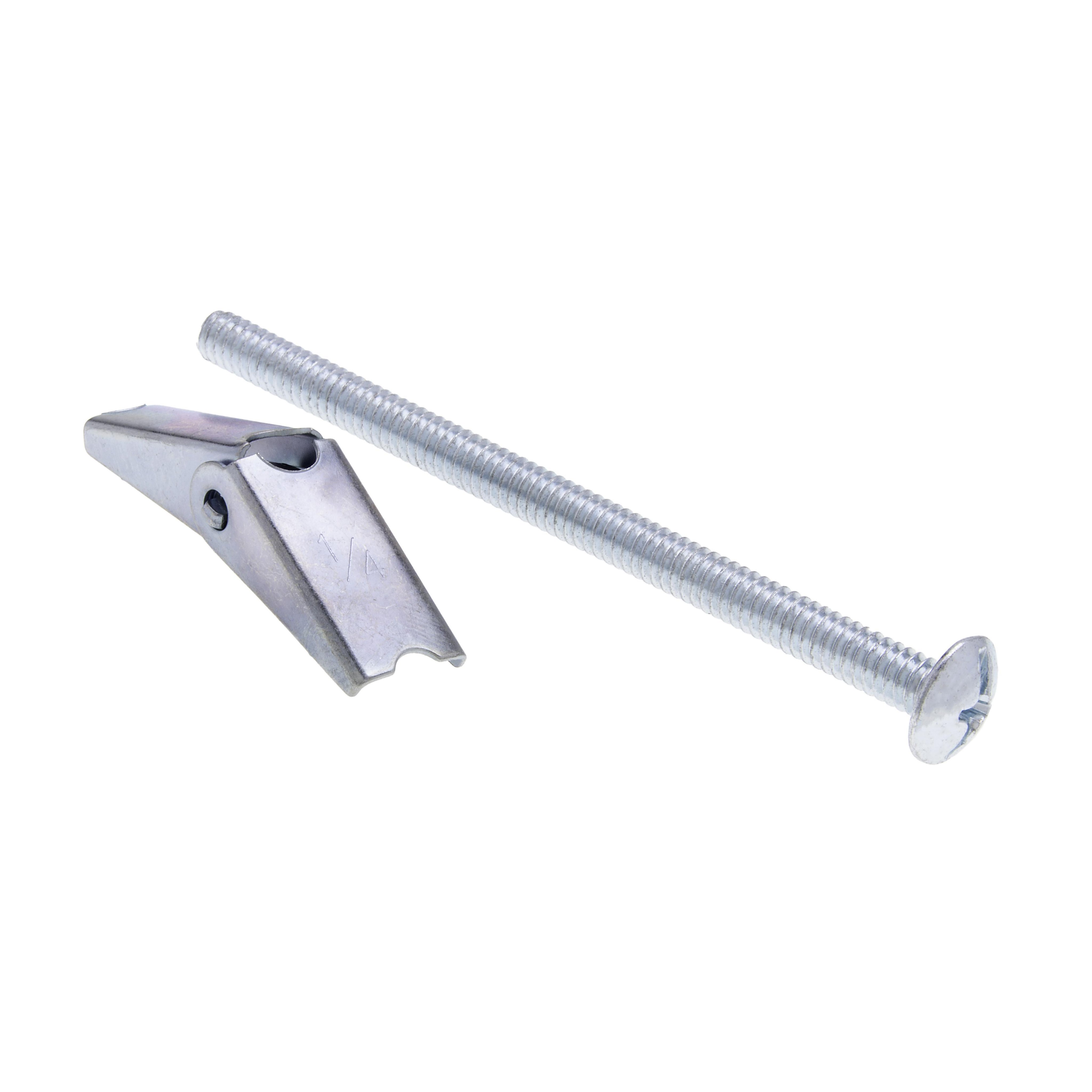 Picture of J1549 - Spring Wing Toggle Bolt, Steel material, Zinc Chromate finish, Mushroom-Truss head, 3 in. length, #6-32 Size, 1/8 in. diameter, Right Hand thread, Slot/Phillips drive type, 7/16 in. drill size, 50 per pack