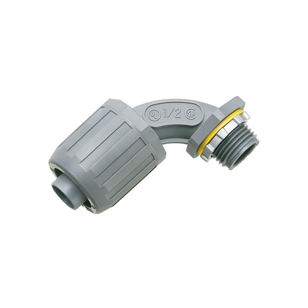 NMLT905 - Non Metallic 90 degree snap2it connector for use with non metallic liquid tight conduit type B only. Push on installation. 1/2" Trade Size.