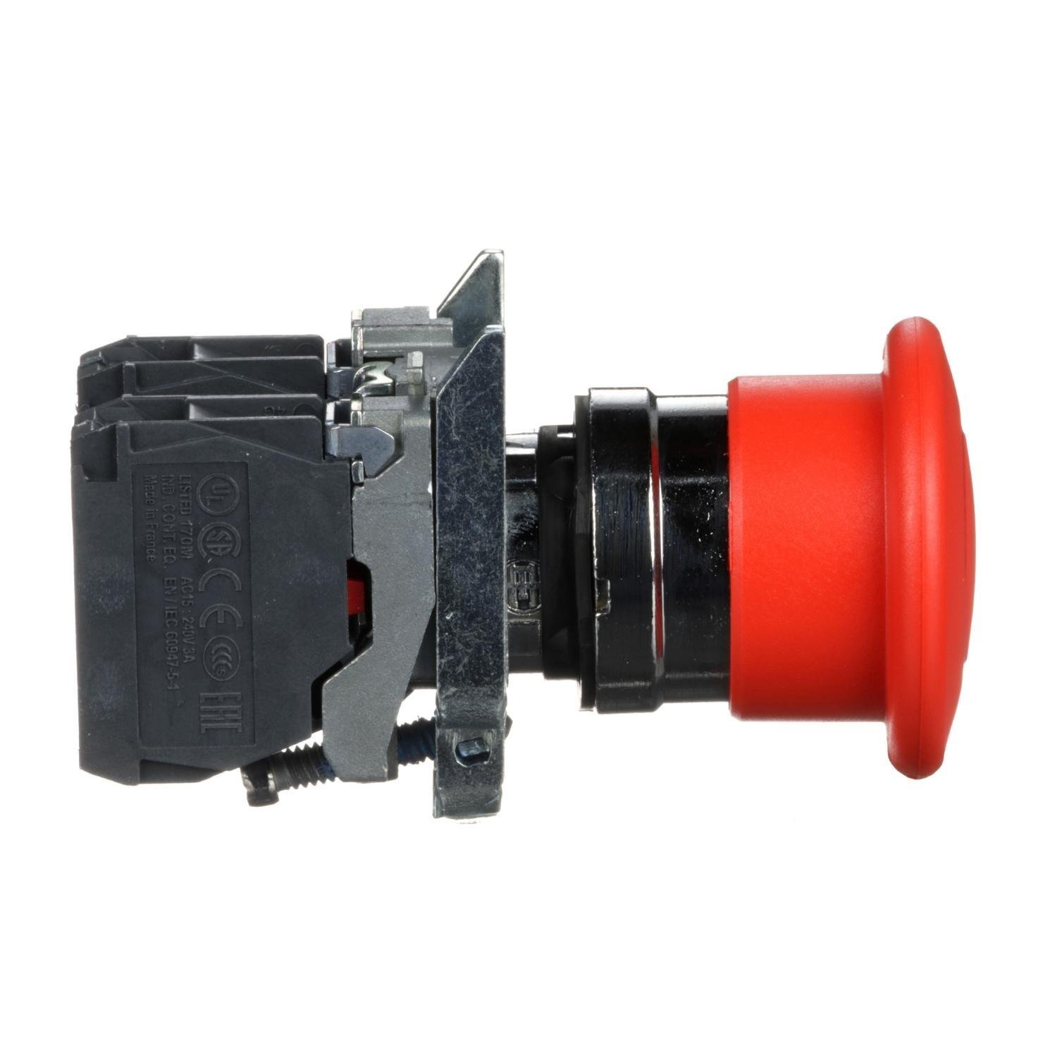 Picture of XB4BT845 - Harmony, emergency stop, latching push pull, red, 40 mm, 1 NC and 1 NO
