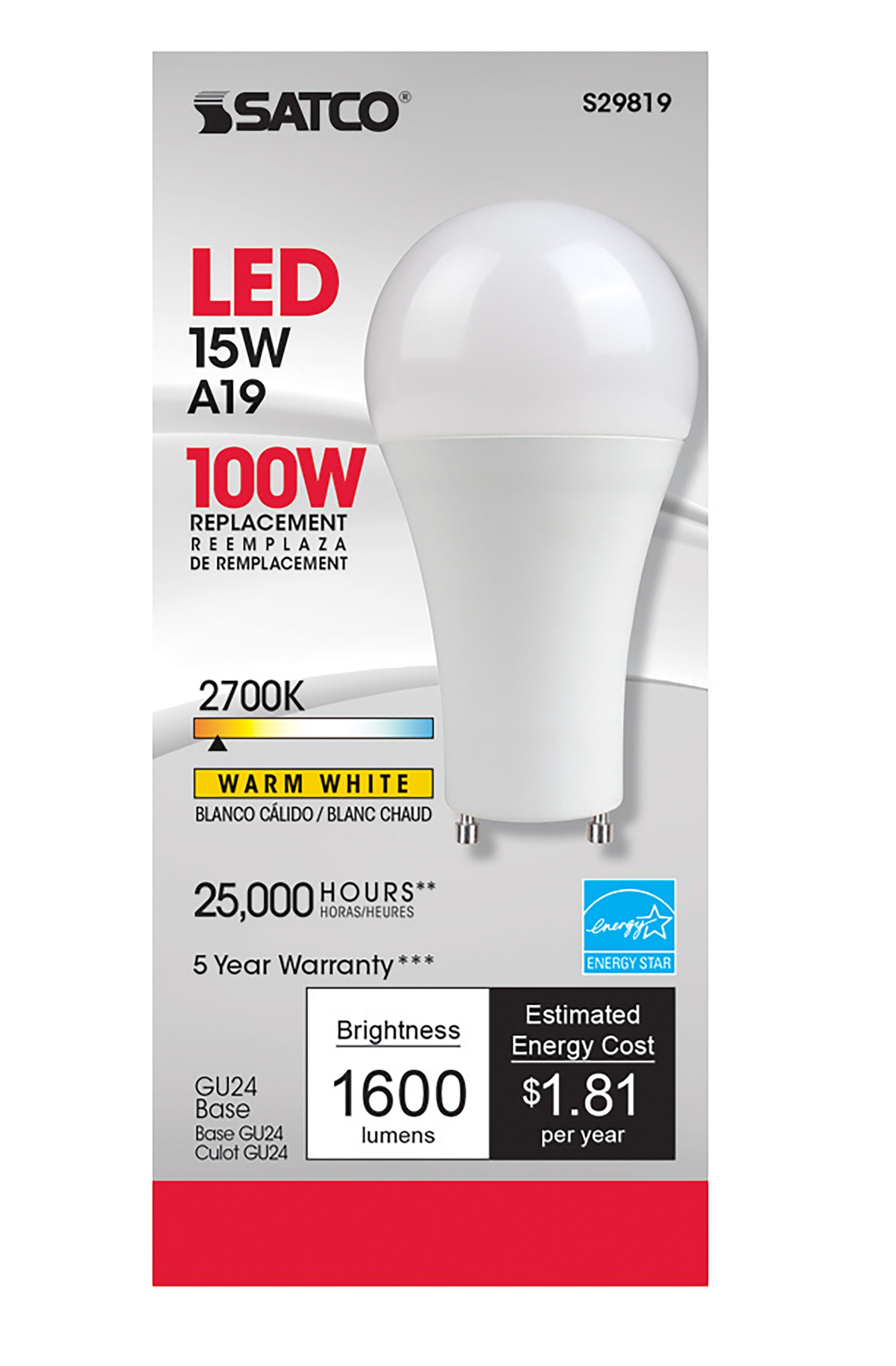 Picture of S29819 - 15 Watt - A19 LED - Frosted - 2700K - GU24 base - 220 deg. Beam Angle - 120 Volt