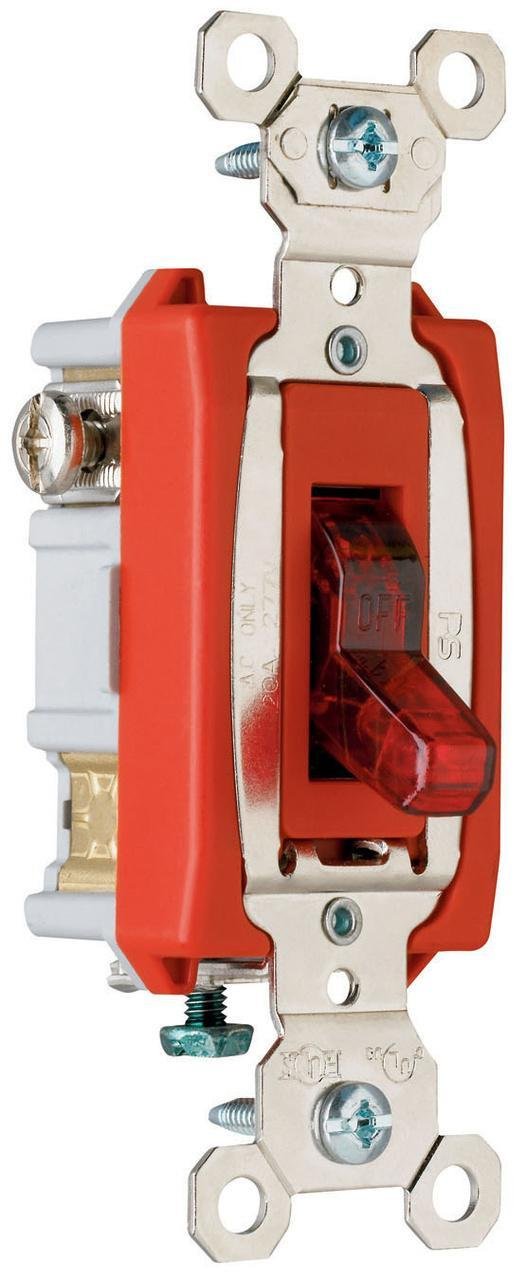 PS20AC1-RPL - Industrial Extra Heavy Duty Specification Grade Switch, Lighted When On, Back and Side Wire, Red