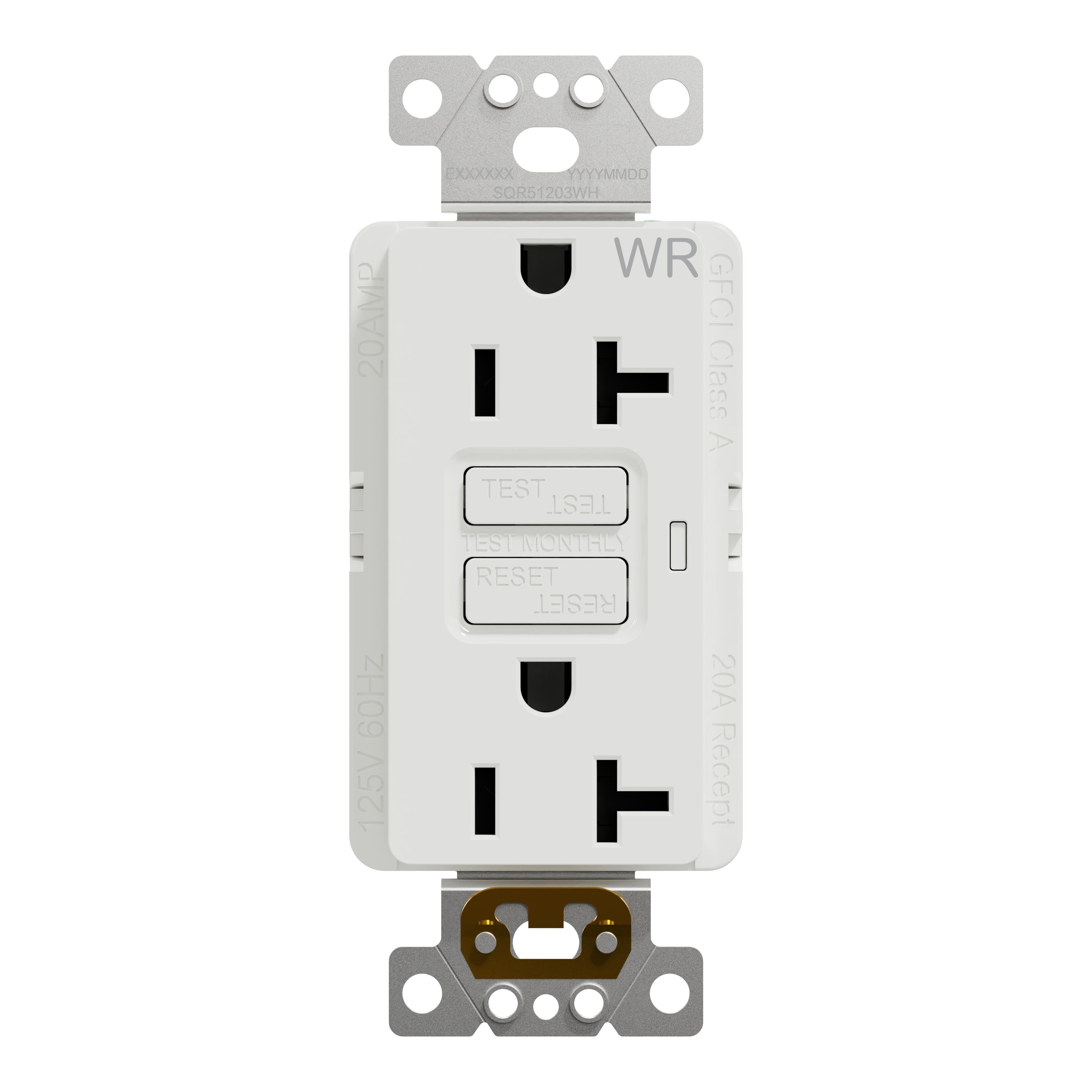 SQR51203WH - Socket-outlet, X Series, 20A, decorator, GFCI, tamper resistant, weatherproof, commercial, white, matte finish