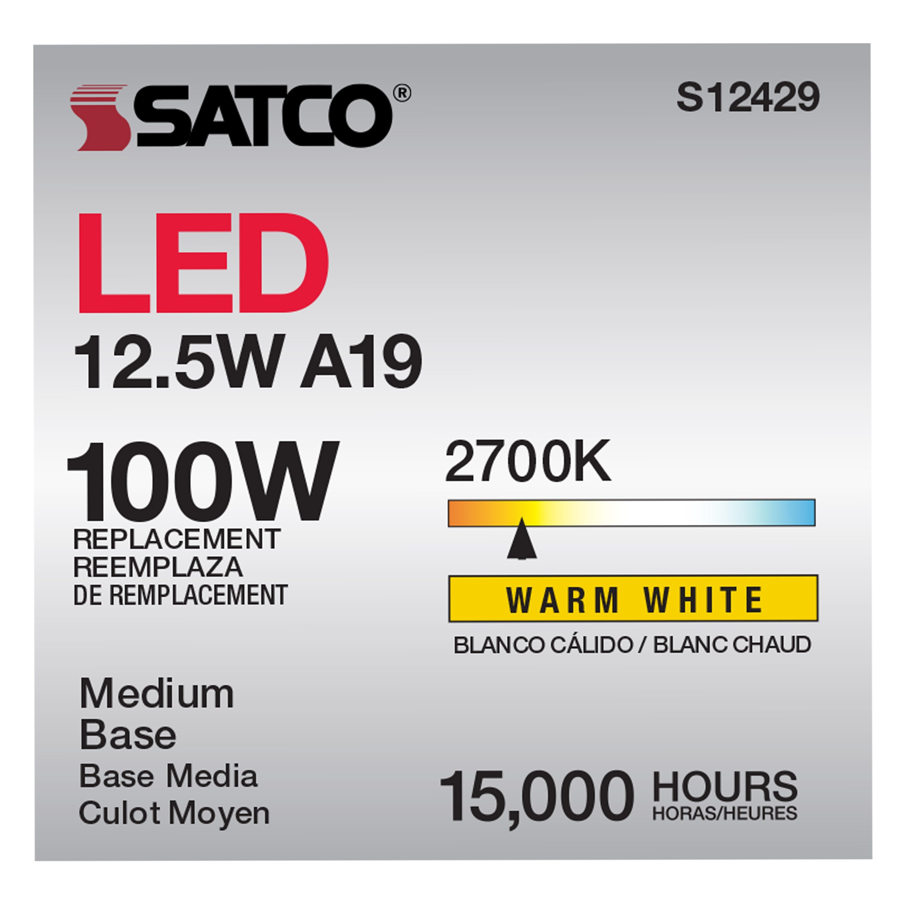 Picture of S12429 - 12.5 Watt LED A19 - Clear - Medium Base - 2700K - 90 CRI - 120 Volt