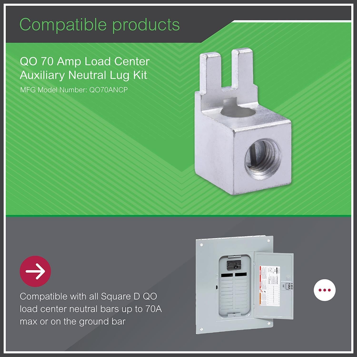 Picture of QO70AN - Panelboard accessory, NQ, lug kit, neutral, 70A, AWG 12-2 for aluminum, AWG 14-4 for copper