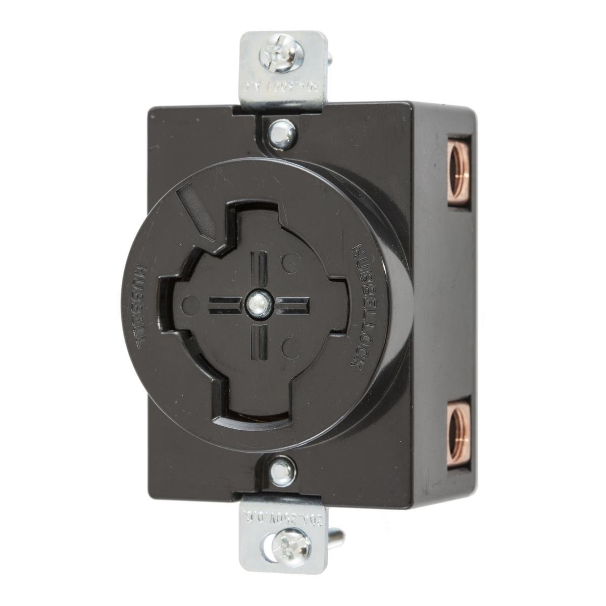 HBL20403 - Locking Devices, Hubbellock, Industrial, Flush Receptacle, 30A 600V AC, 20A 250V DC, 3-Pole 4-Wire Grounding, Non- NEMA, Screw Terminal, Black.