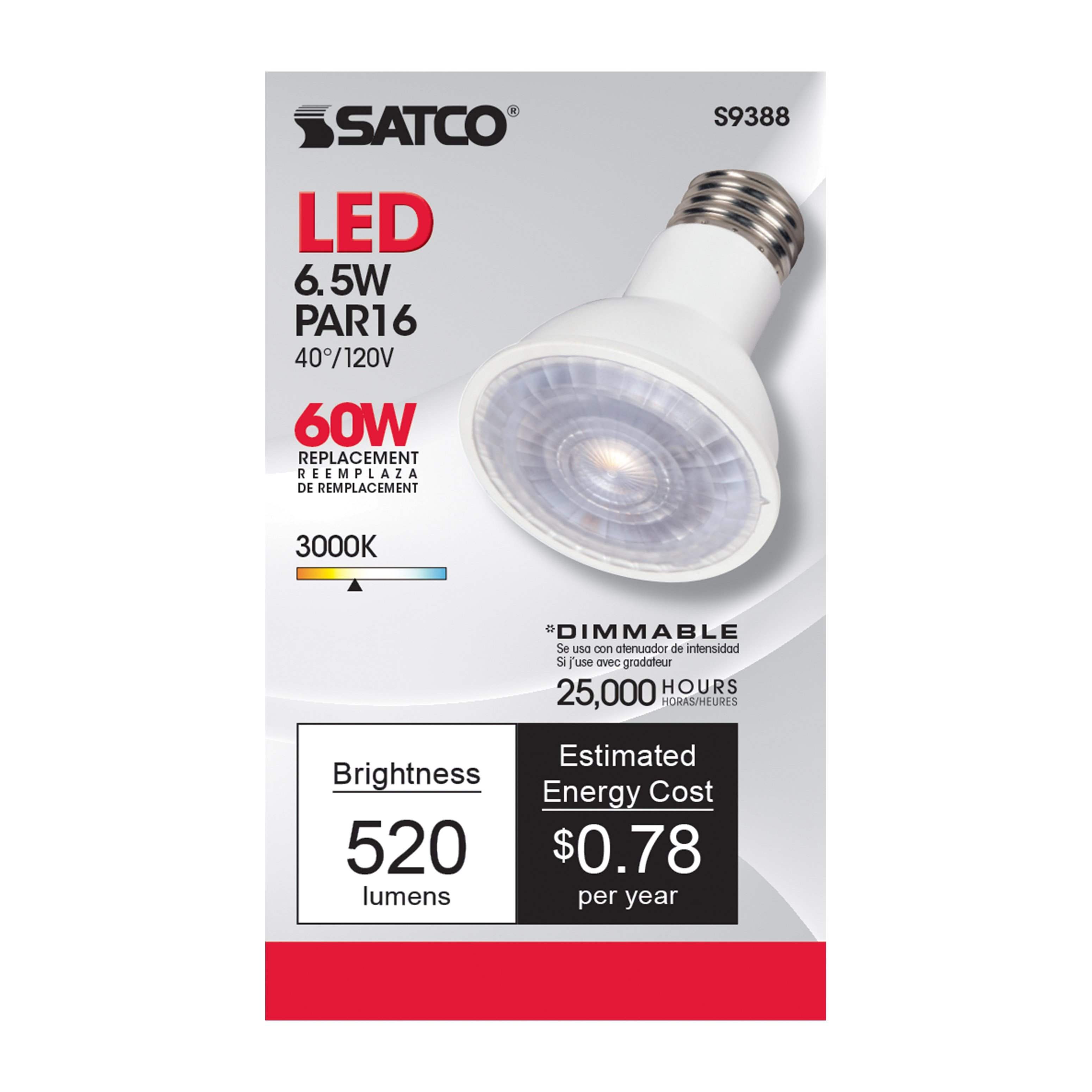 Picture of S9388 - 6.5 Watt PAR16 LED - 3000K - 40 deg. Beam Angle - Medium base - 120 Volt