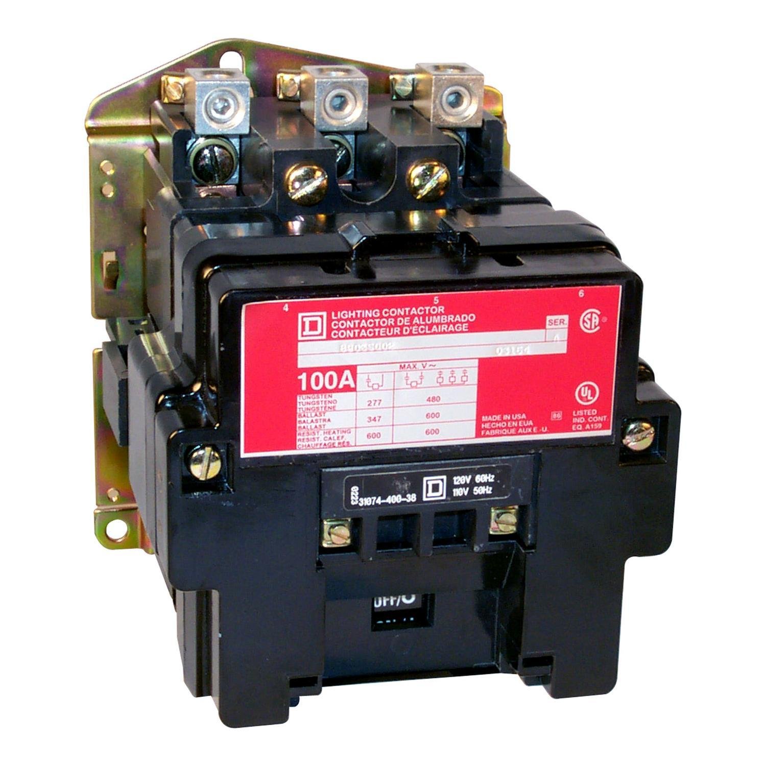 8903SQO3V02 - Contactor, Type S, multipole lighting, electrically held, 100A, 4 pole, 120/100VAC 60/50Hz coil, open style [TAA]