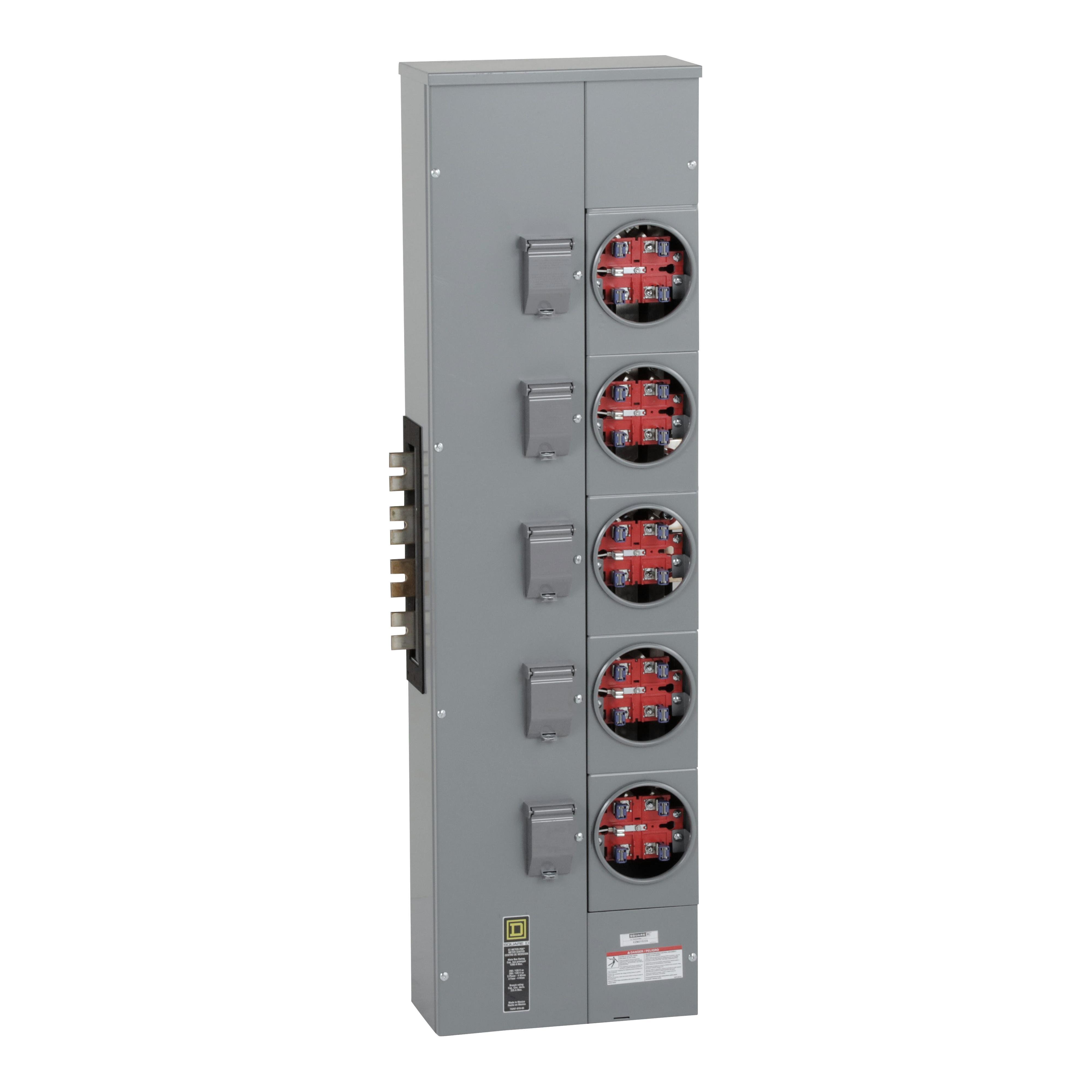 Picture of EZM315225 - Branch unit, EZ Meter-Pak, 225A, 5 x 5 jaw sockets, 208Y/120VAC, no bypass, ringed, 1200A Al/Cu busbar
