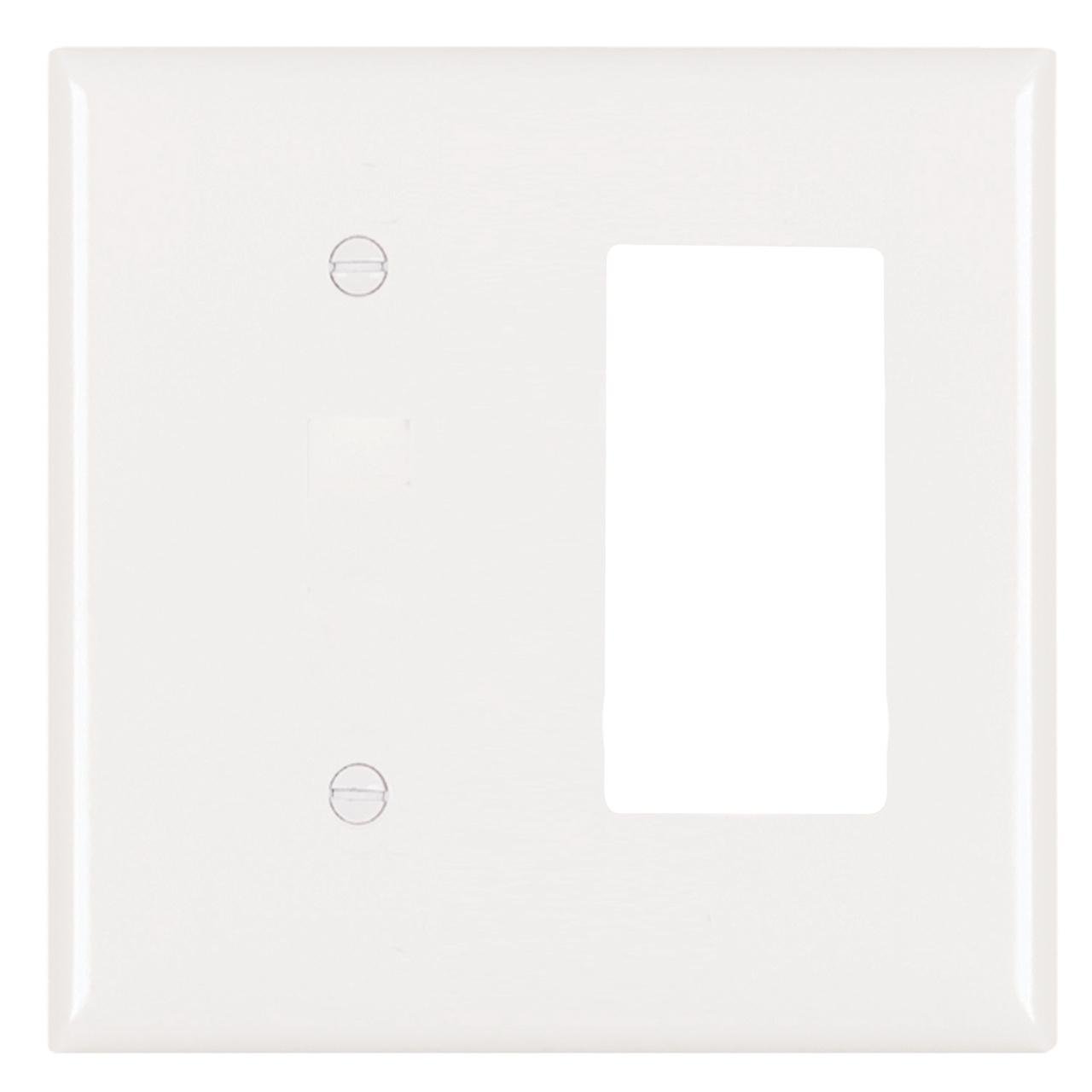 SP1426-W - 2-Gang Thermoset Wall Plate, 1 Blank, 1 Decorator, White