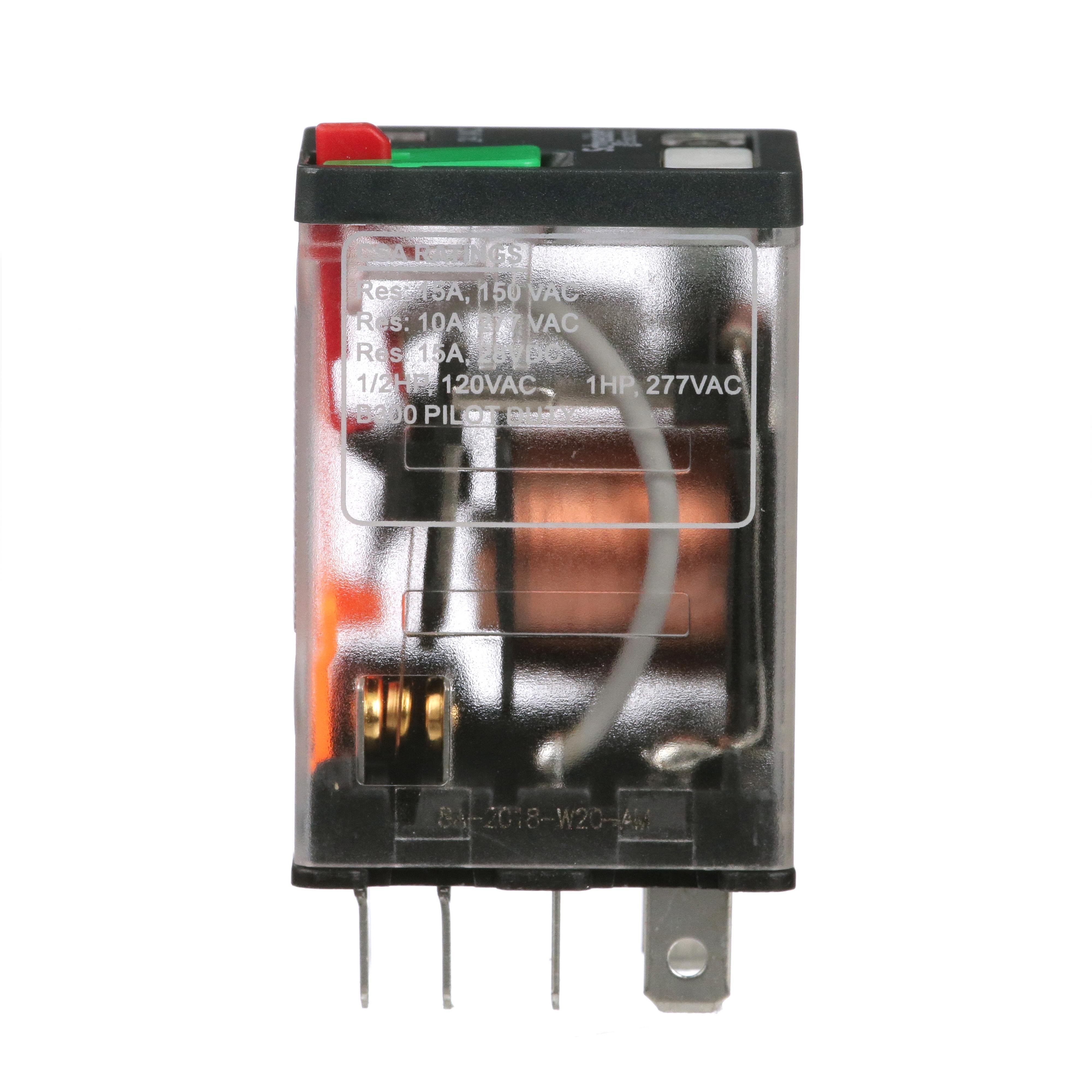 Picture of 782XBXM4L-24A - Power Relay, General Purpose Relays, DPDT, LED clear cover, lock push button, faston terminals, 15A, 12V DC, 2NO + 2NC