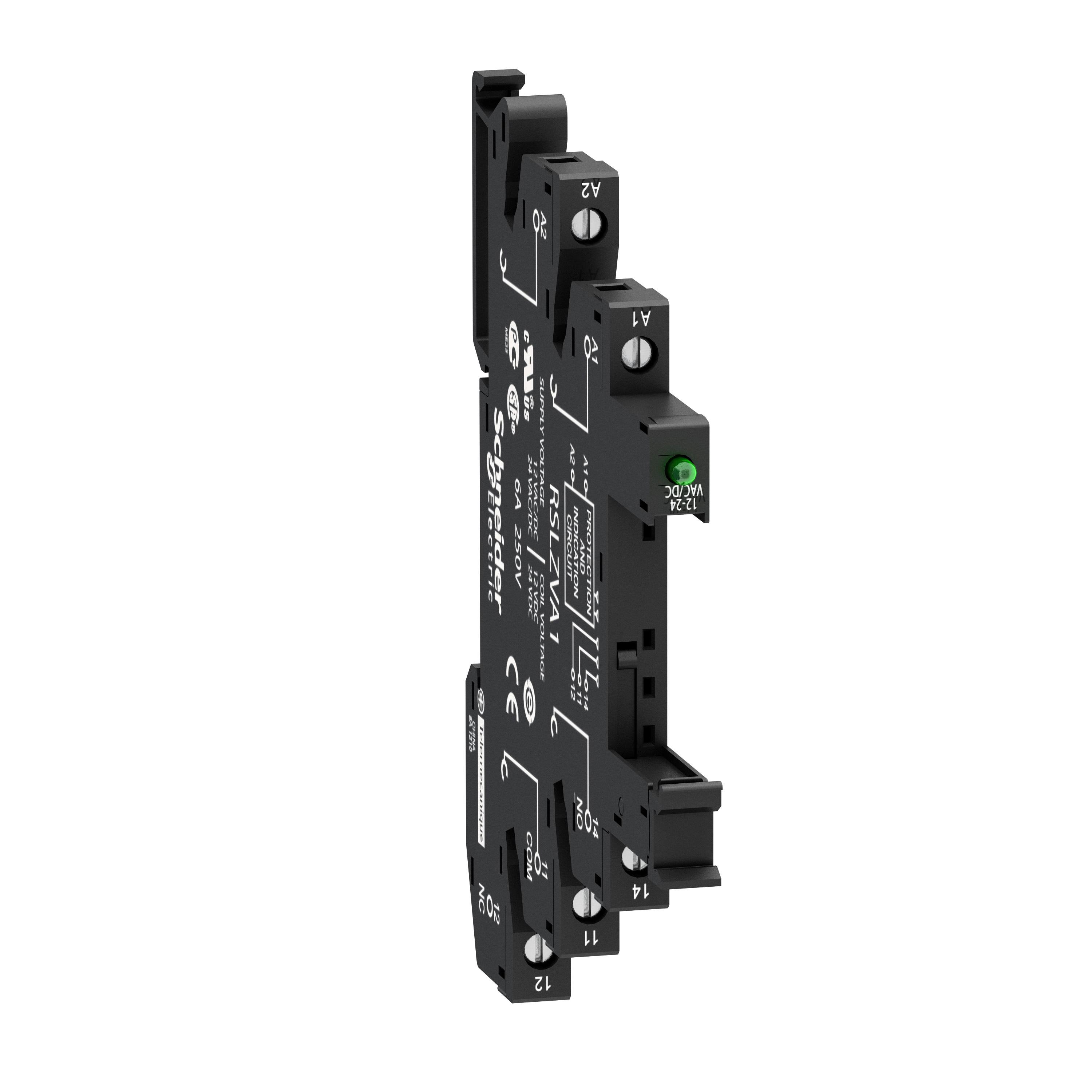 RSLZVA1 - socket equipped with LED and protection circuit, Harmony Electromechanical Relays, for RSL1 relays, srew connec to r, 12 to 24V AC DC