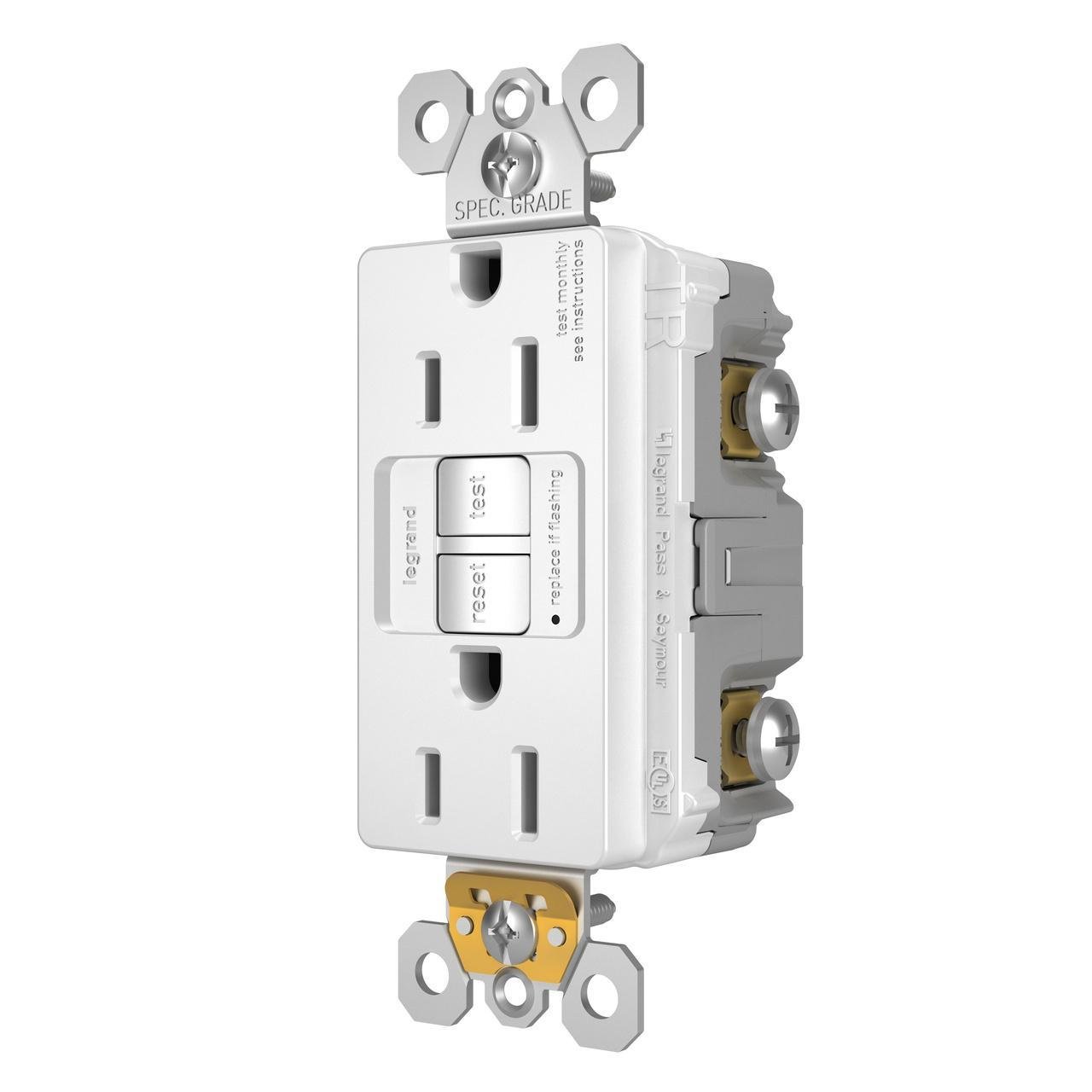Picture of 1597-TRW - radiant® Tamper-Resistant 15A Duplex Self-Test GFCI Receptacles with SafeLock® Protection, White