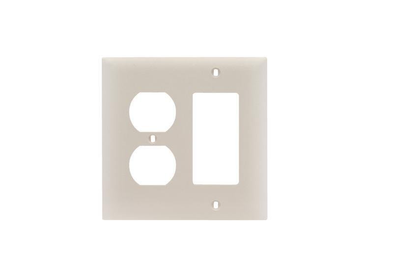 TP826LA - TradeMaster® 2-Gang Nylon Wall Plate, 1 Duplex Receptacle Opening, 1 Decorator Opening, Light Almond