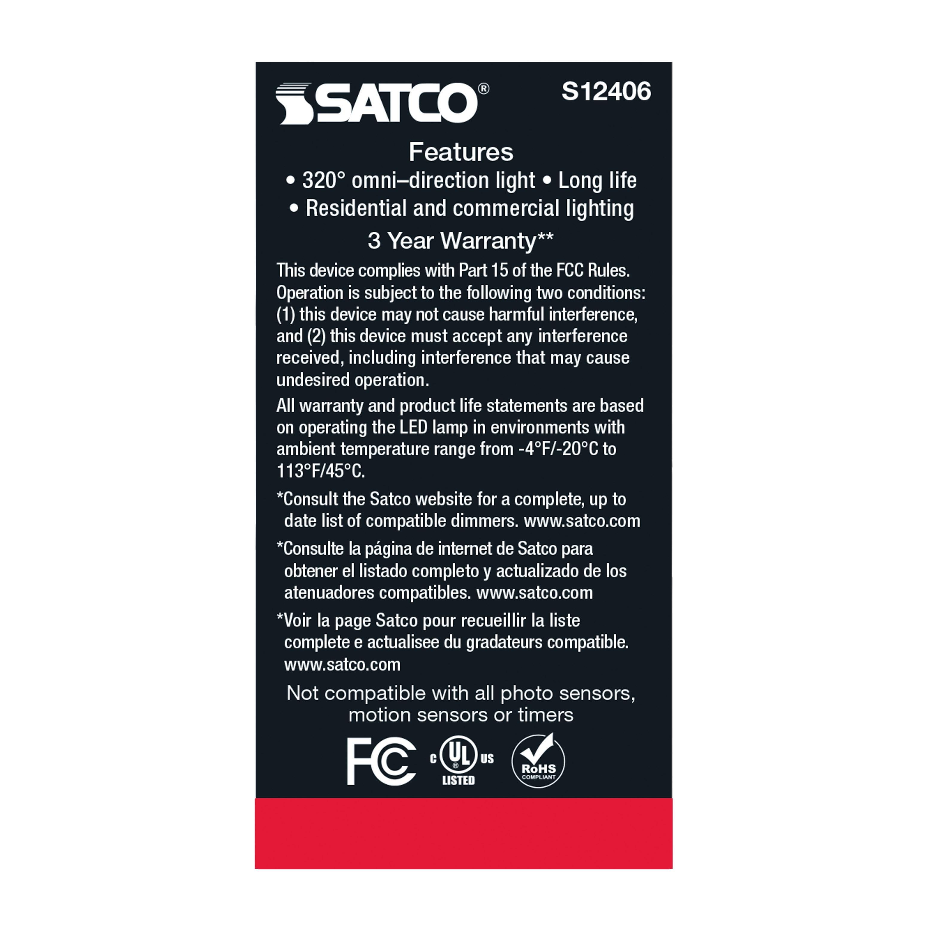 Picture of S12406 - 8.2 Watt LED A15 - Clear - Medium Base - 3000K - 90 CRI - 120 Volt