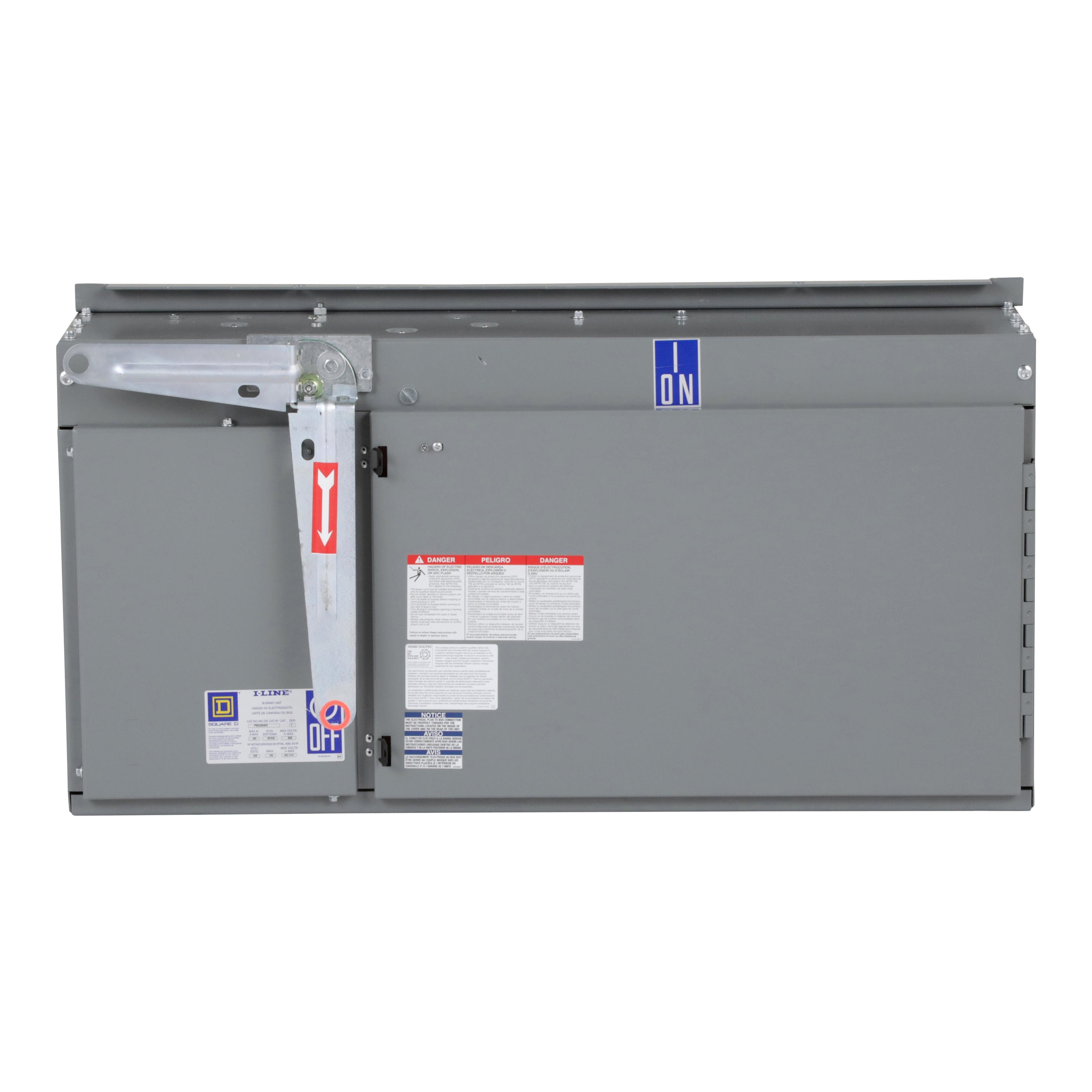 Picture of PBQ3640G - Plug-in unit, I-Line Busway, fusible, 400A, 600VAC max, 3 pole, 3 fuse + G, plug in connection