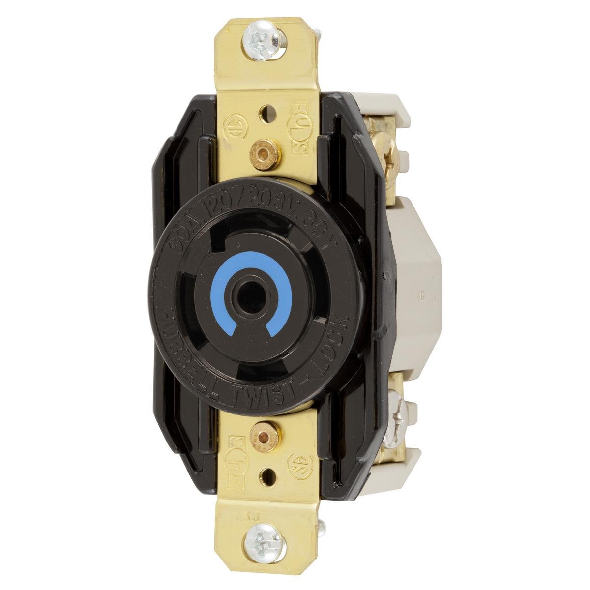 HBL2810 - Locking Devices, Twist-Lock®, Industrial, Flush Receptacle, 30A 3-Phase Wye 120/208V AC, 4-Pole 5-Wire Grounding, L21-30R, Screw Terminal, Black