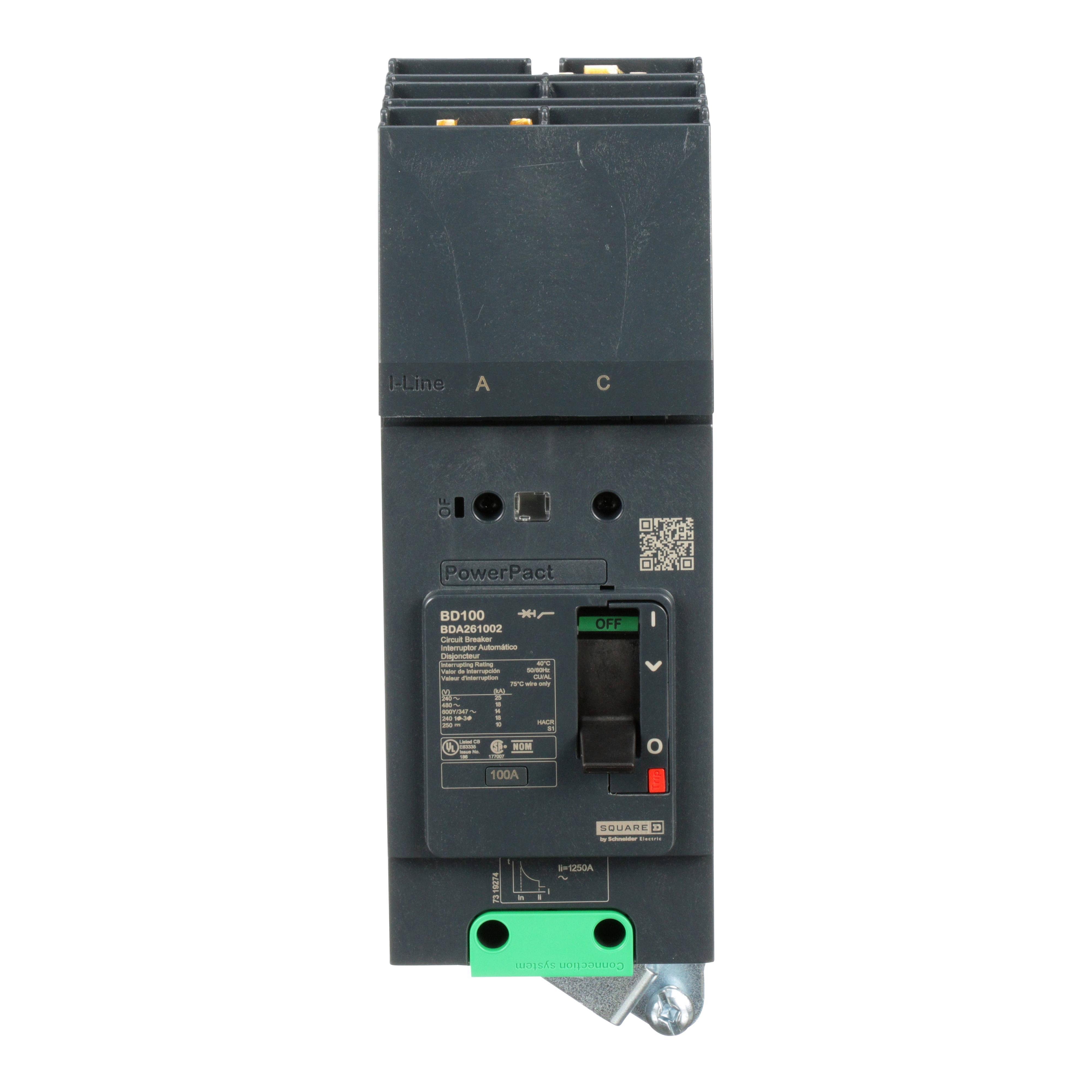 Picture of BDA260202 - Circuit breaker, PowerPacT B, 20A, 2 pole, 600Y/347VAC, 14kA, I-Line, thermal magnetic, 80%, AC