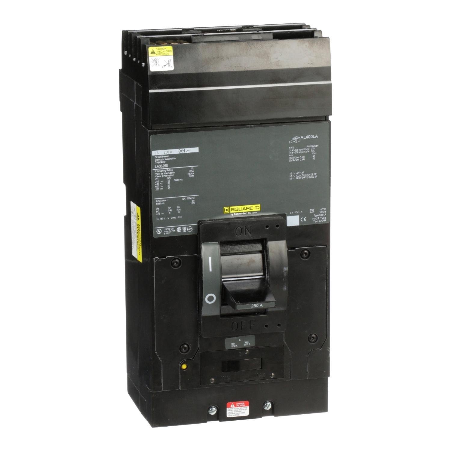 Picture of LA36250 - Circuit breaker, LA, 250A, 3 pole, 600VAC, 22kA, 250VDC, 10kA, I-Line, thermal magnetic