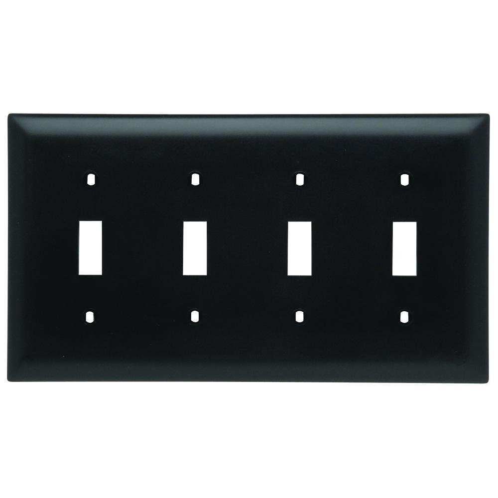TP4-BK - TradeMaster® 4-Gang Nylon Wall Plate, 4 Toggle Switch Openings, Black