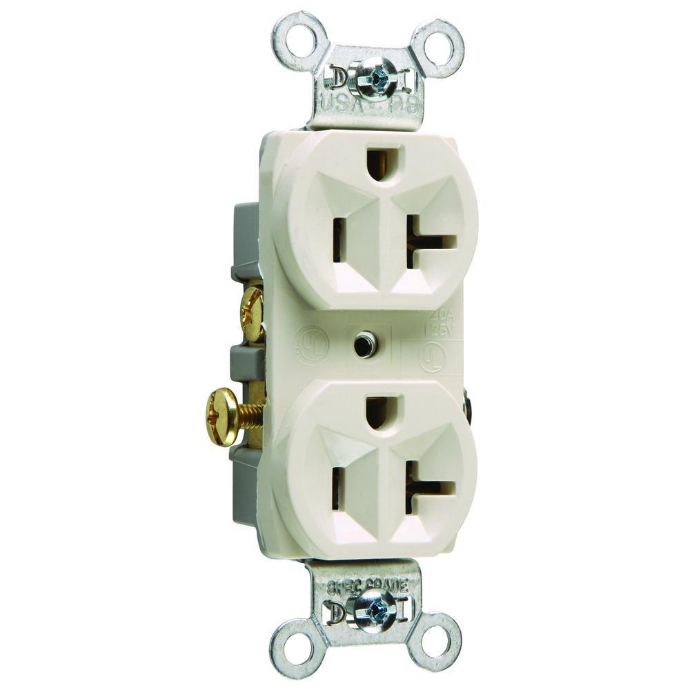 CR20-LA - 20A 125V Commercial Spec-Grade Duplex Receptacle, Side Wire, Light Almond