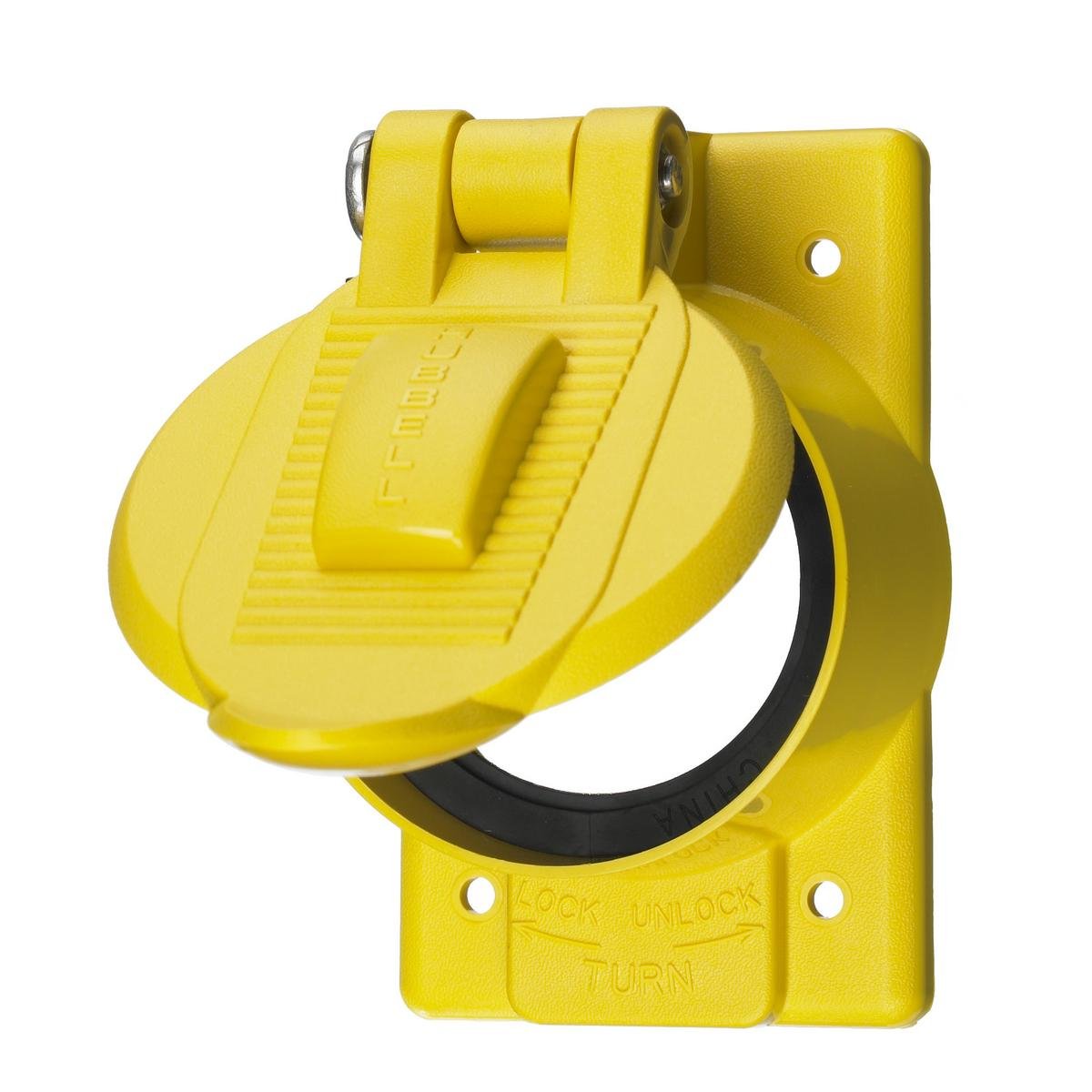 Picture of HBL77CM74WO - Wallplates and Boxes, Weatherproof Covers, 1-Gang, 1) 50A Twist-Lock® Opening, Standard Size, Yellow Polycarbonate