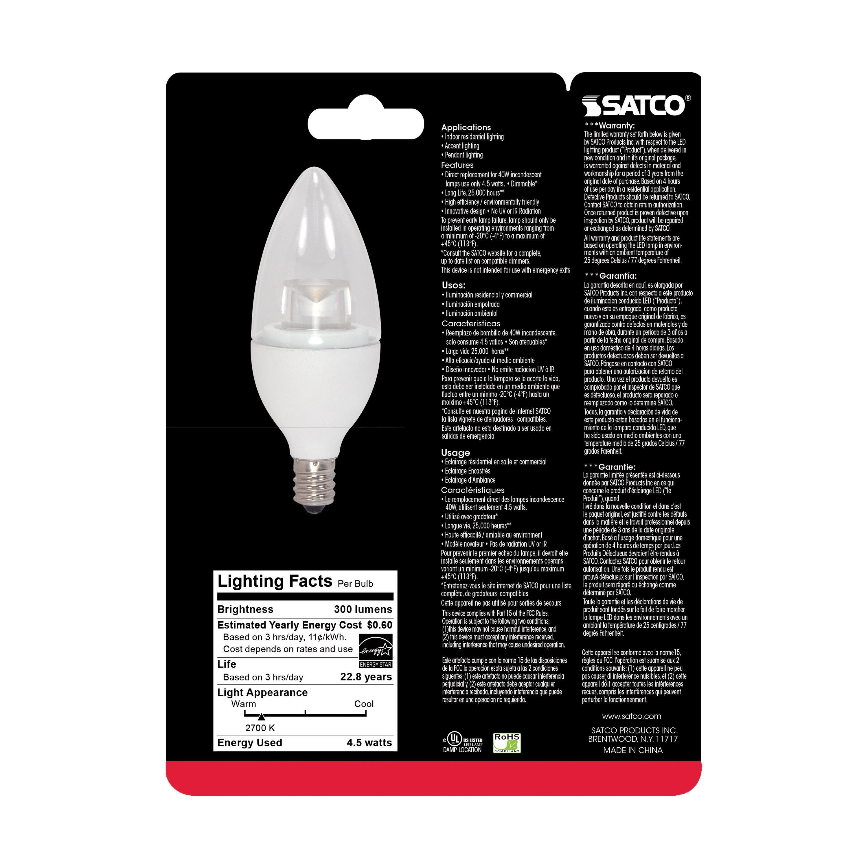Picture of S8951 - 4.5 Watt - B11 LED - 2700K - Candelabra base - 120 Volt