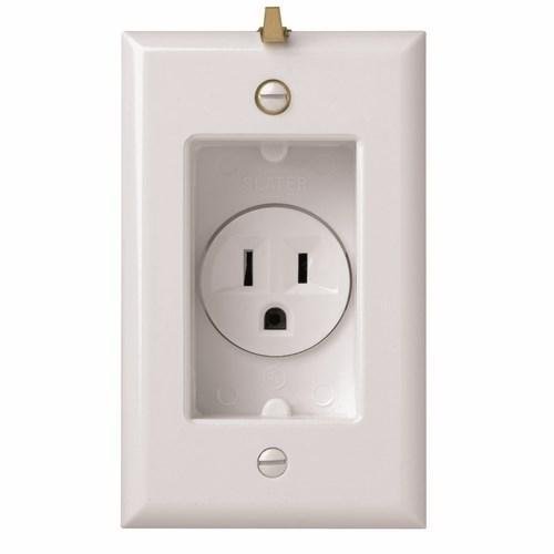 S3713-W - 15A 125V Clock Hanger Recessed Single Receptacle with Smooth Wall Plate, White