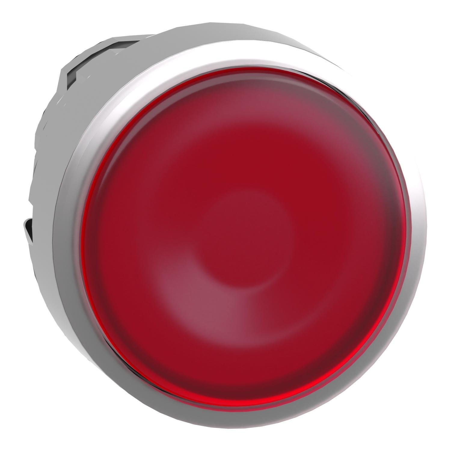 Picture of ZB4BW343 - Head for illuminated push button, Harmony XB4, metal, red flush, 22mm, universal LED, spring return, plan lens, unmarked
