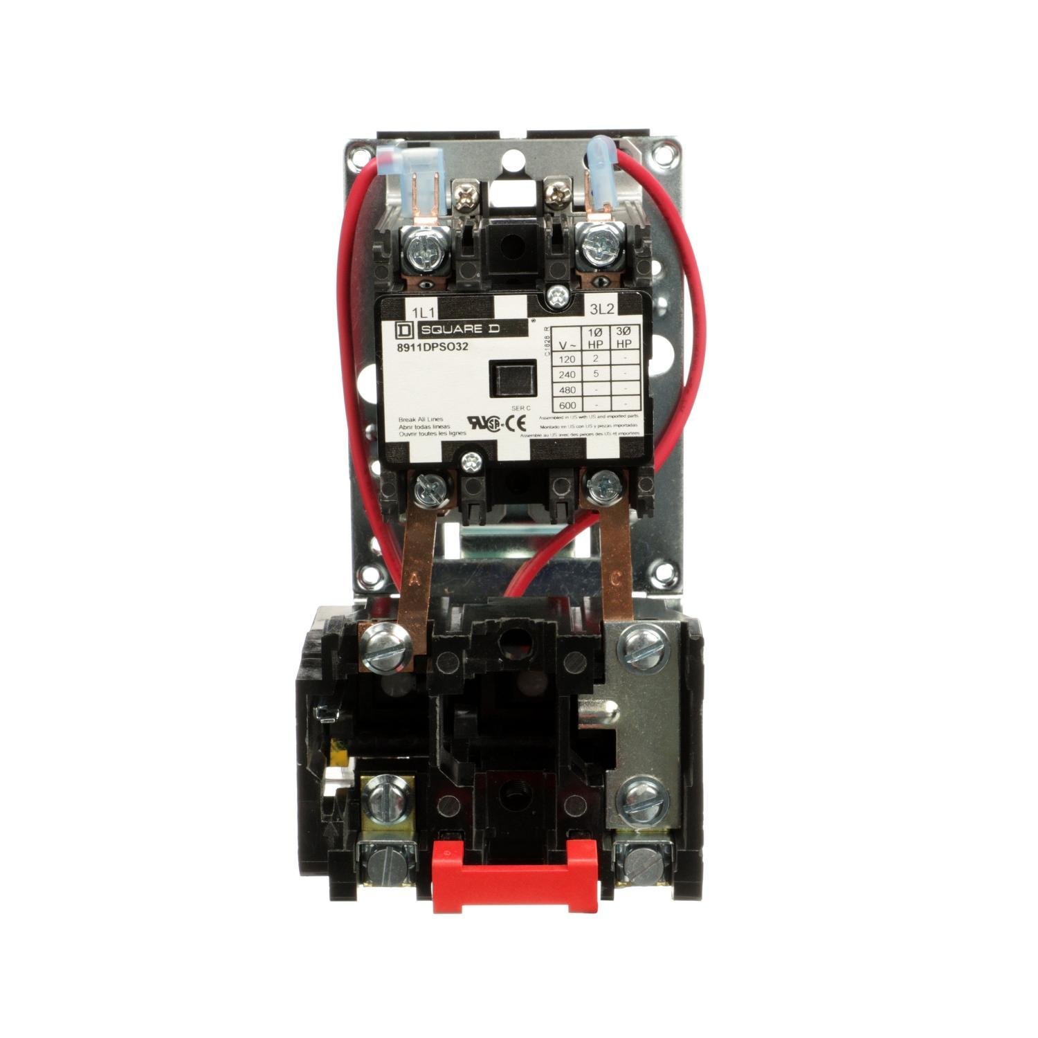 Picture of 8911DPSO33V09 - NEMA starter, Definite Purpose, 30A, 20HP at 600VAC, 3 phase, 3 pole, melting alloy, 208V to 240VAC coil, open