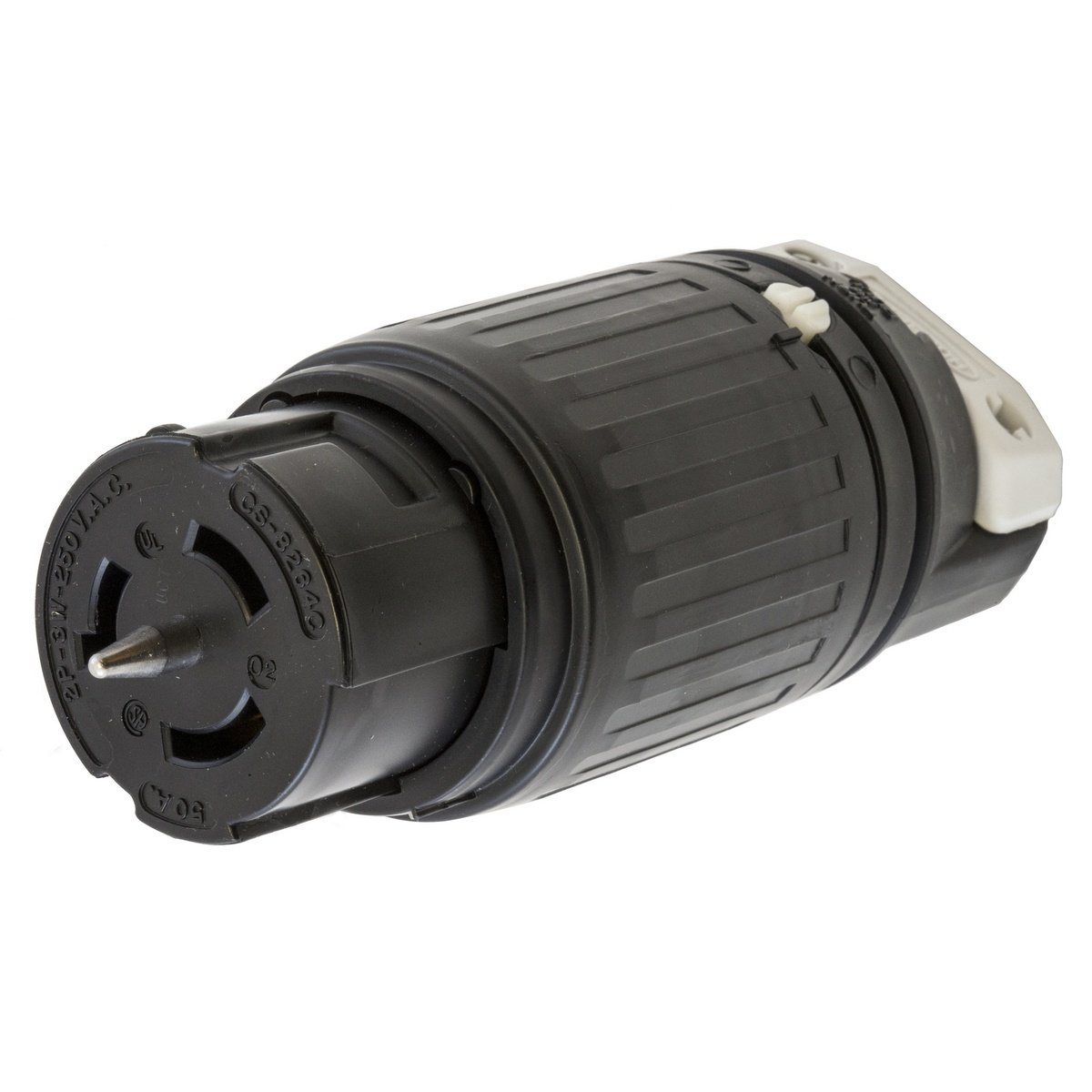 CS8264C - Locking Devices, Twist-Lock®, Industrial, Female Connector Body, 50A 250V, 2-Pole 3-Wire Grounding, Non-NEMA, Screw Terminal, Black and White
