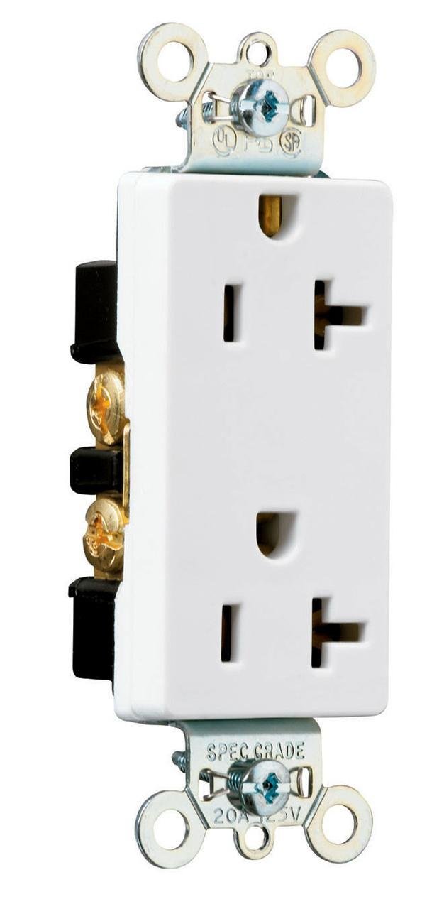 26352-W - 20A 125V Heavy Duty Specification Grade Decorator Duplex Receptacle, White