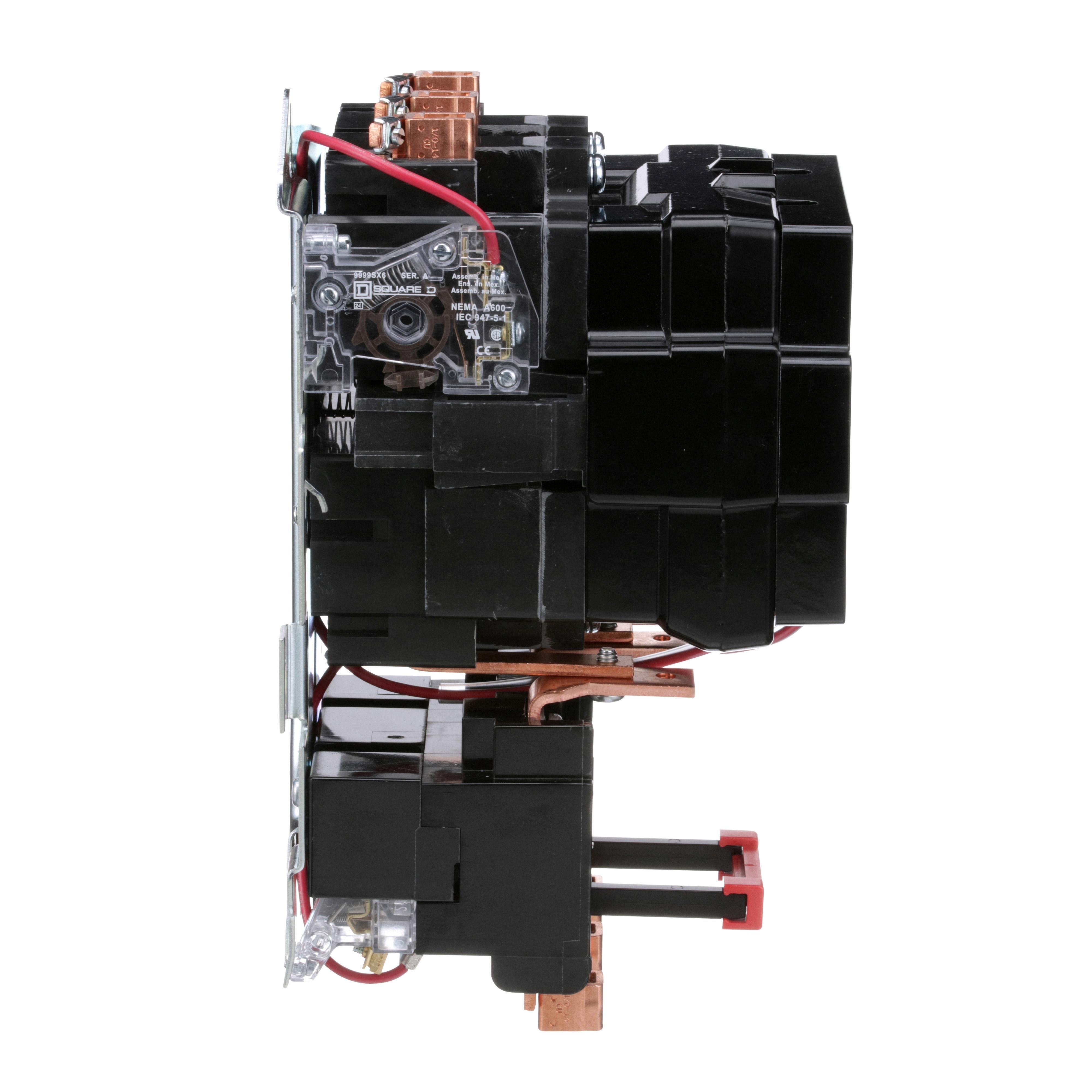 Picture of 8536SEO1V02S - NEMA motor starter, Type S, nonreversing, Size 3, 90A, 50HP at 460VAC, 5kA SCCR, 3 phase, 3 pole, melting alloy, 120VAC coil, open